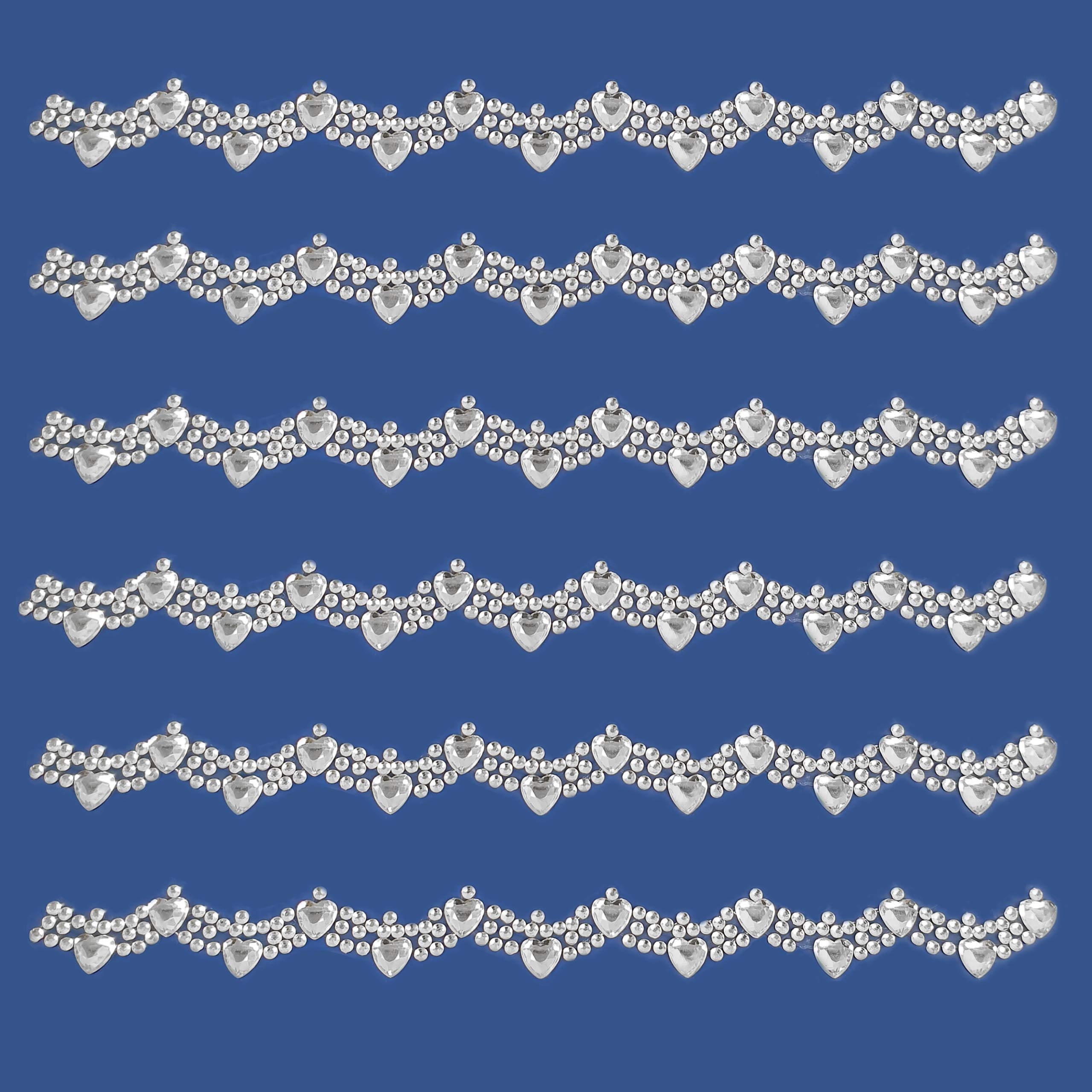 Pebble Eleven 16Cm Diamante Border Diamante & Pearl Sticker Strips - Assorted Designs Self Adhesive Border Trim Stickers (, 6)