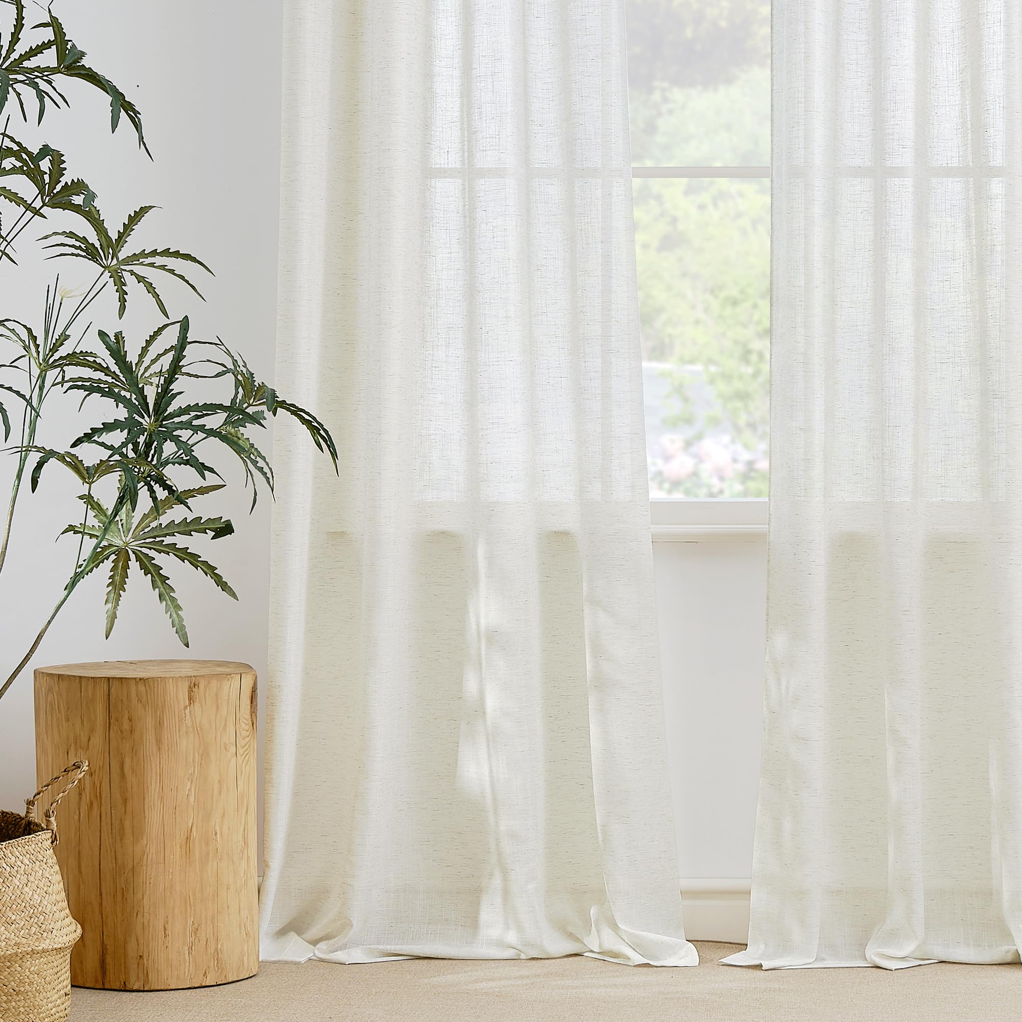 KGORGE Cortinas Cocina Cortas para Ventanas, Cortinas Semi-Translucidas de Lino con Ojales 2 Piezas para Dormitorio/Comedor,140x135cm,Blanco Global Recycled Standard Global Recycled Standard OEKO-TEX STANDARD 100 Global Recycled Standard