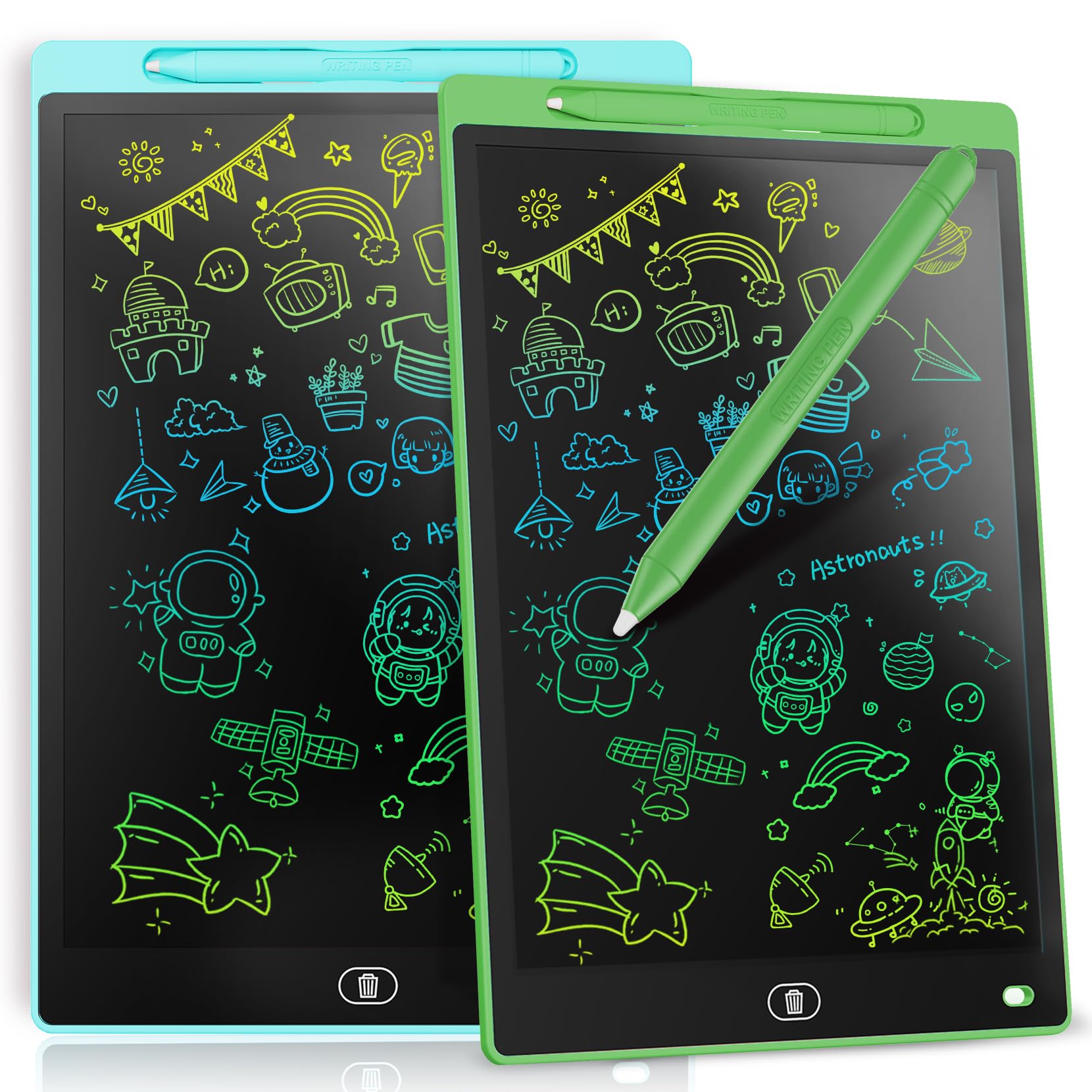 [2 Pack]Genialba LCD Drawing Board 12 Inch, Colourful LCD Writing Tablet Erasable [Individual Package], Toddler Toys Learning Educational Toys for 2 3 4 5 6 7 Years Boys Girls (Green&Blue)