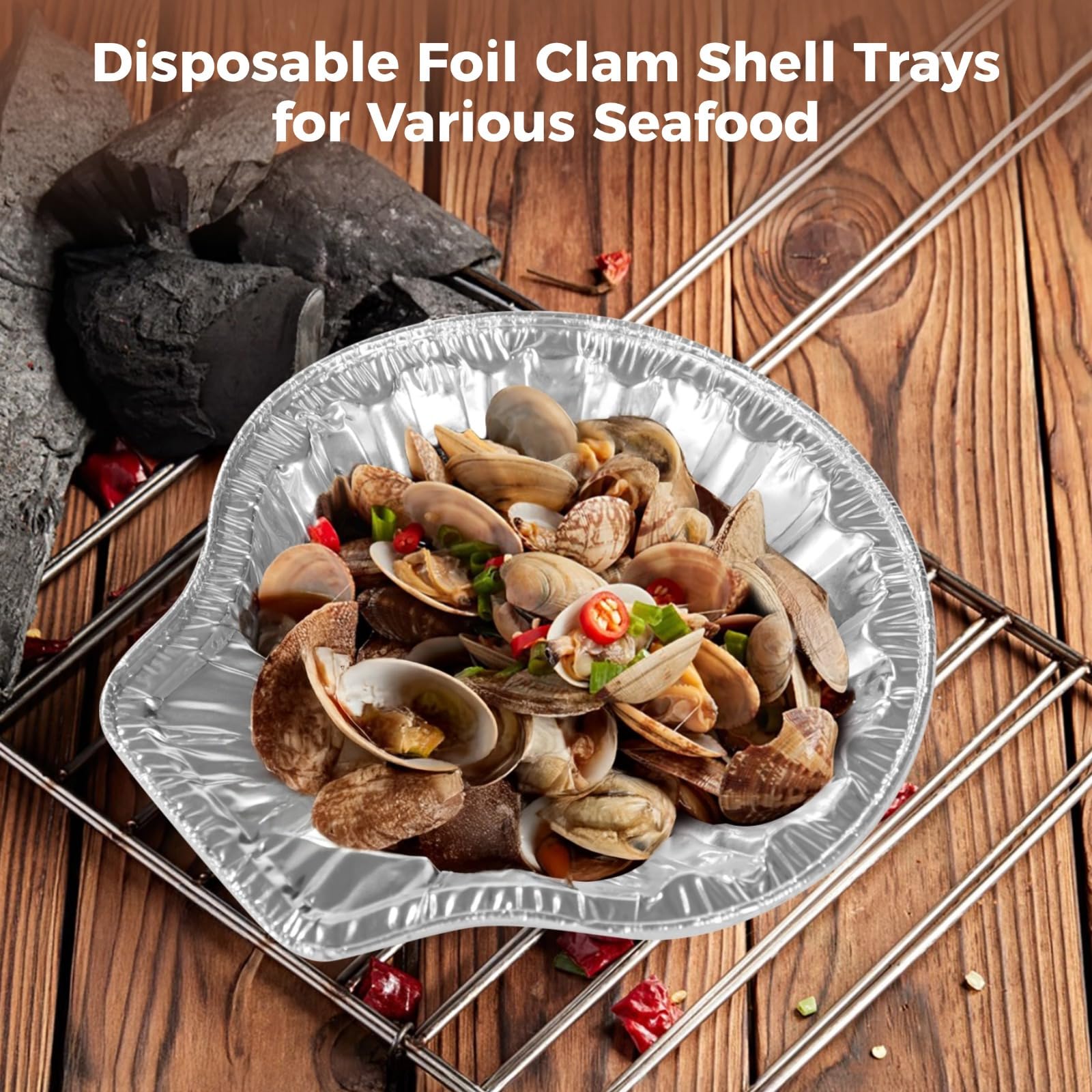 Lot de 200 plateaux jetables en aluminium pour coquillage de palourdes, mini huîtres et coquilles Saint-Jacques, parfaits pour les fruits de mer, les barbecues, la pâtisserie et la