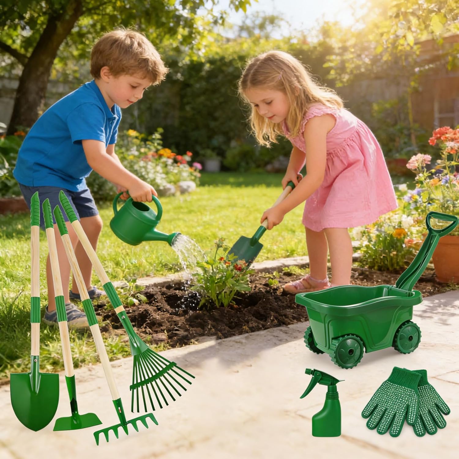 Kids Garden Tools Set - Outdoor Play Equipment for Children, Gardening Tools with Ergonomic Grip Handles, Sand Digging Toy Kit for Boys Girls, Backyard Play Tool Set, Kids Gardening Toy for Outdoor