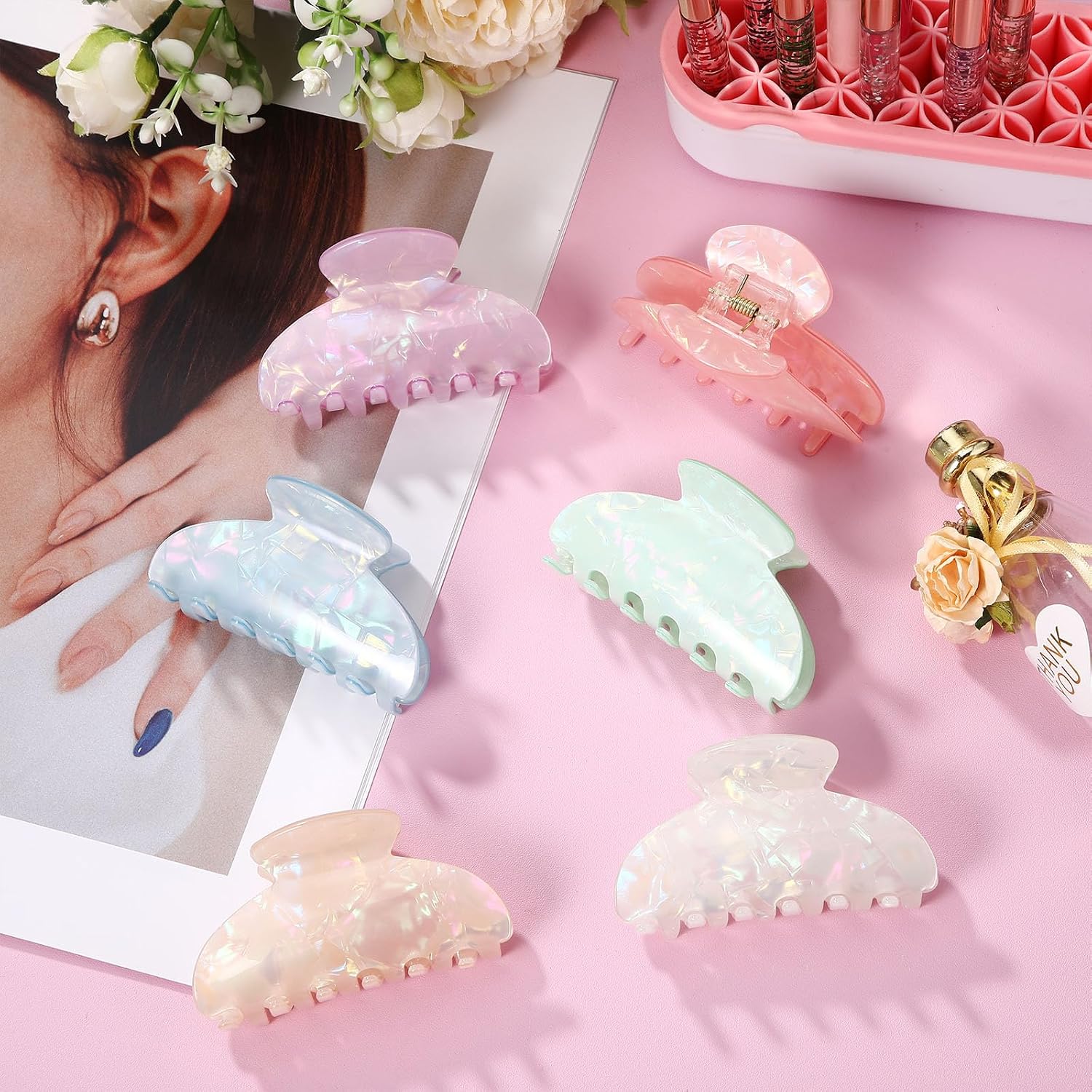 12 Pcs Large Acrylic Hair Claw Clips for Women Cute Non-slip Hold Jaw Clamps Bulk for Thick or Thin Hair French Barrettes Accessories (Macaron Colors,Cute Style)