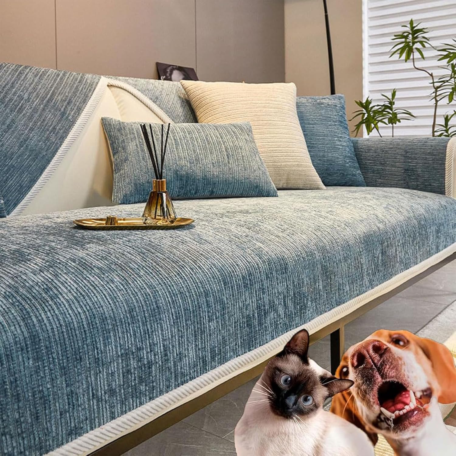 AODGHC Chenille Couch Covers, Reversible Chenille Sofa