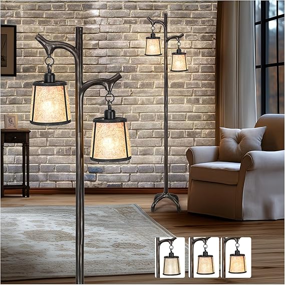 68" Farmhouse Floor Lamp with Mica Shade for Living Room,Modern