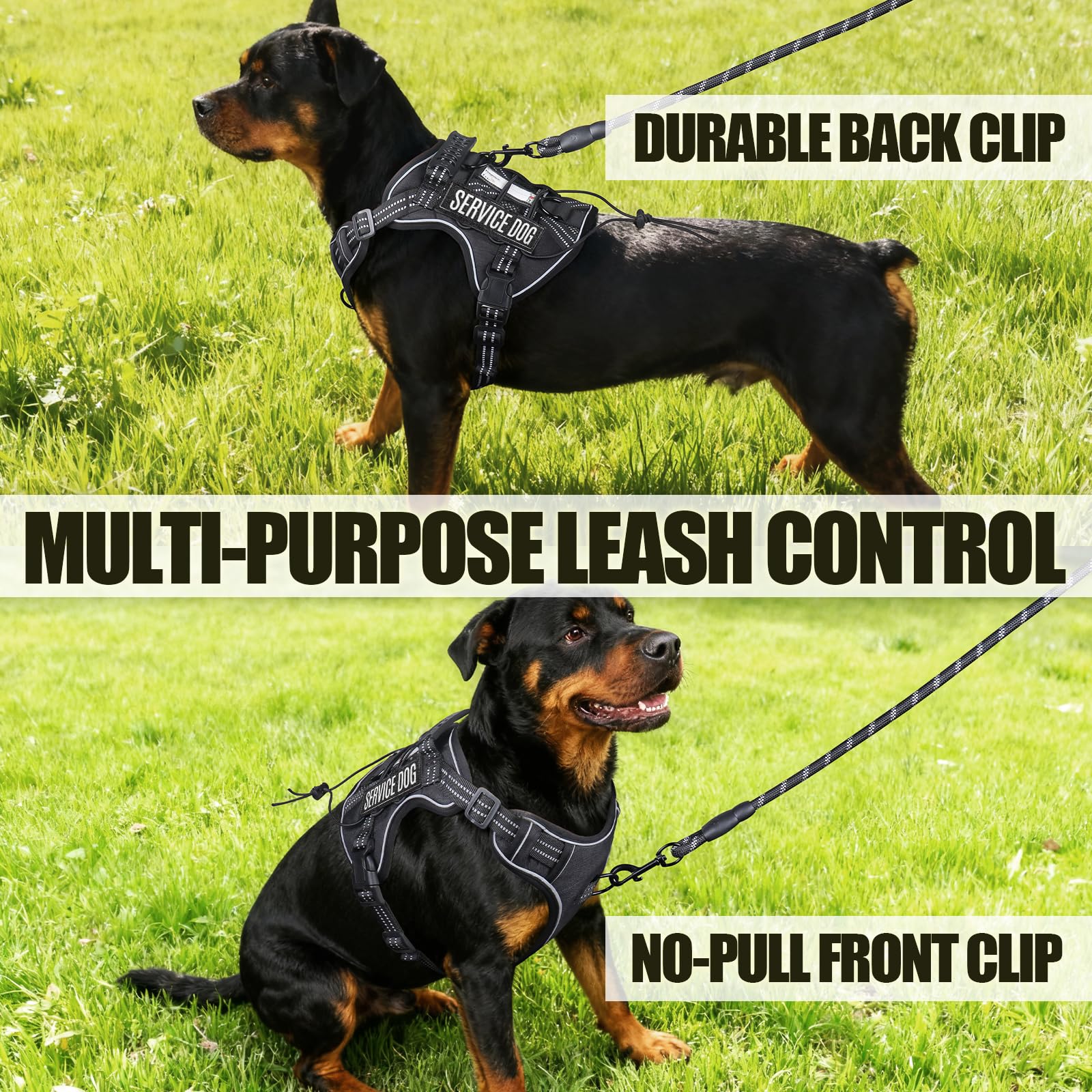Service Dog - Juego de arnés táctico y correa para perros de gran tamaño, soporte emocional para perros, arnés táctico de entrenamiento con nombre (negro, S)