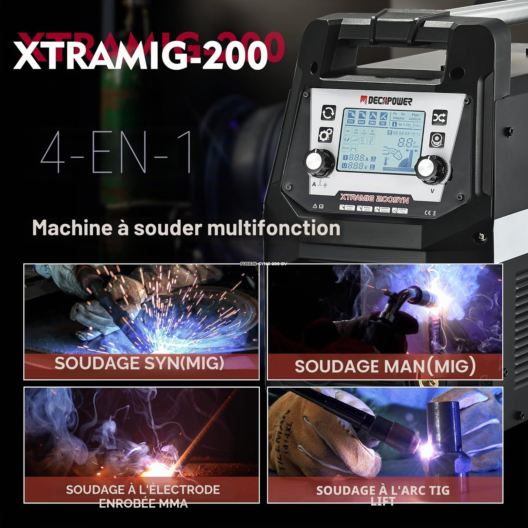 Decapower Poste à Souder XTRAMIG-200 SD PACK2 4en1 MIG MMA TIG | Gaz Argon Co2 Soudure 200A Soudage de l'aluminium Équipement de soudage SPOOL GUN