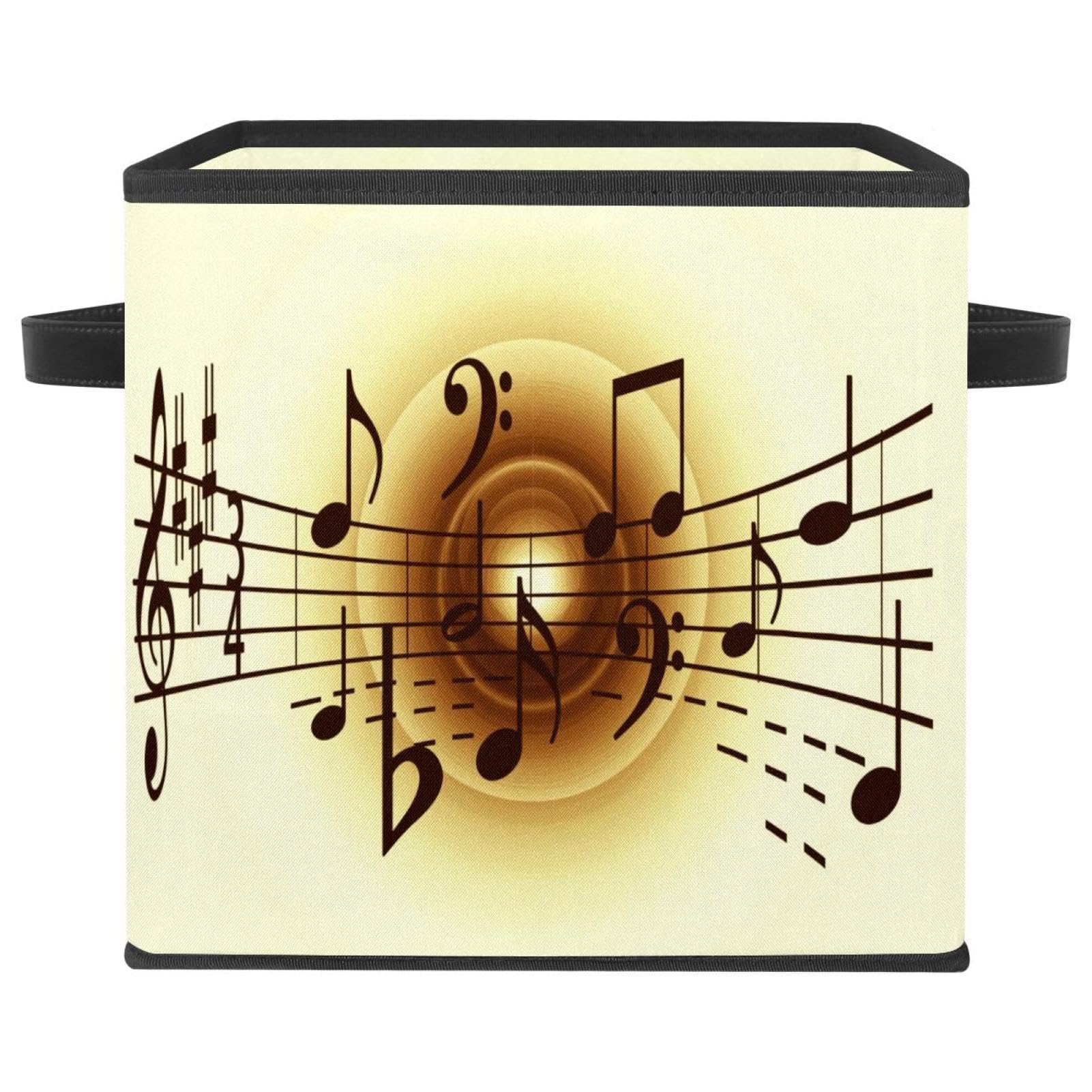 Boîte de rangement pliable cube organisateur en tissu avec poignées motif musique rétro