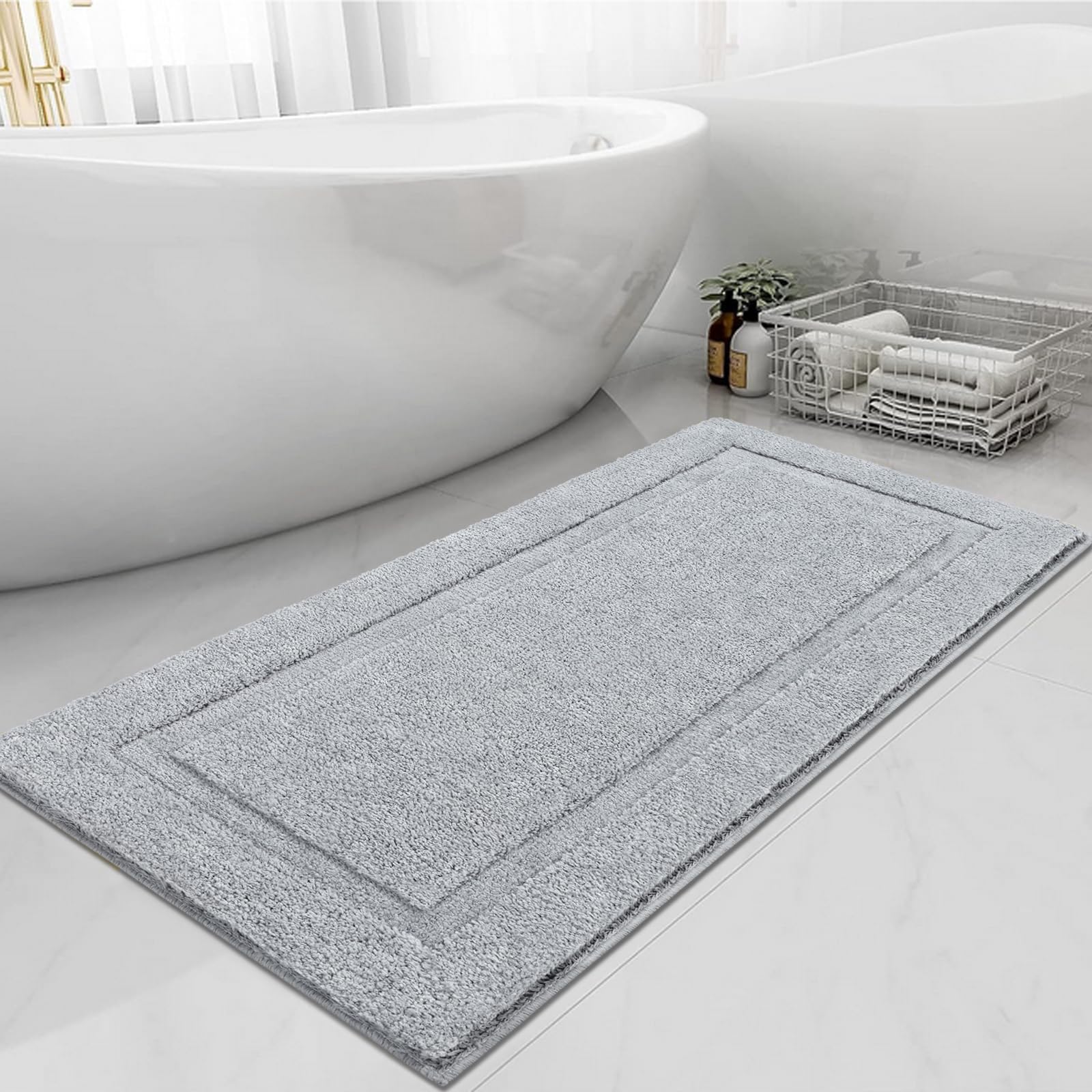 Amazon.com: mDesign Large Modern Bath Mat Runner - Non-Skid Bathroom ...