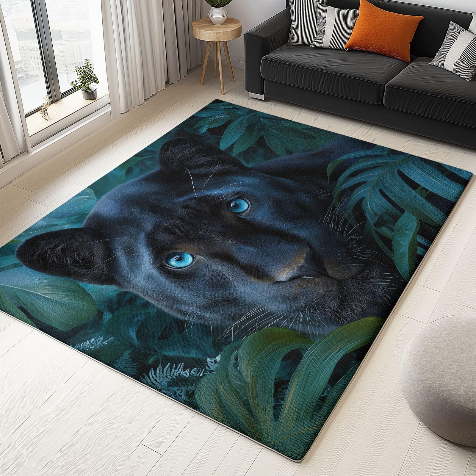 Tapis vert poil ras doux animaux fantastiques pour salle à manger