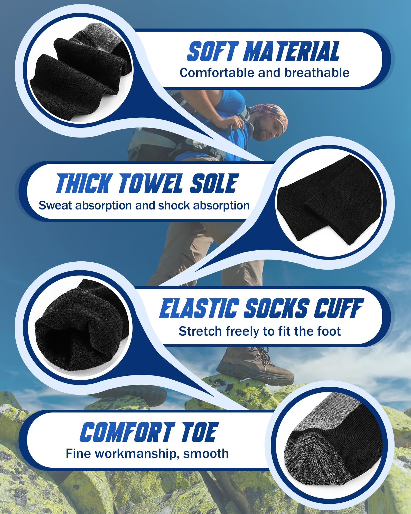 Skicuff 24 pares de calcetines acolchados para hombre, transpirables, atléticos, calcetines deportivos al aire libre para hombres de 6 a 13 años, para trabajo y correr