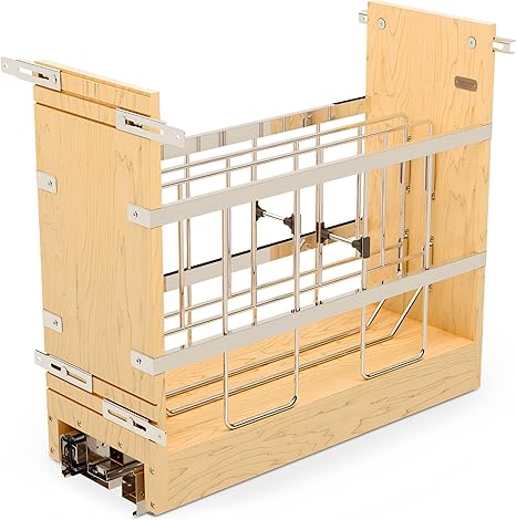 Rev-A-Shelf 8" Wooden Pullout Shelf Bakeware Organizer for Base Kitchen Cabinets with Soft Close and 100 Pound Ball-Bearings, 447-BCBBSC-8C