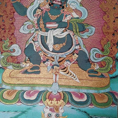 Miniatura 6 de Tapiz de budismo tibetano Thangka con bordado de seda, color negro, Wenshu Manjushri Tangka Fengshui, mural, pintura mural para colgar en la pared