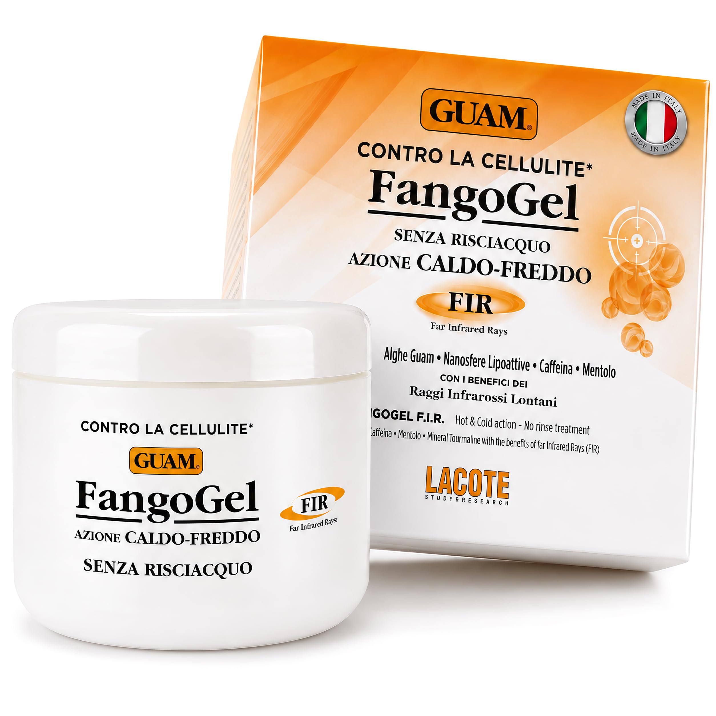 Guam Fangogel F.I.R. Contro la Cellulite Senza Risciacquo Azione Caldo-Freddo con Nanosfere Lipoattive, Caffeina, Mentolo, Giallo, 300