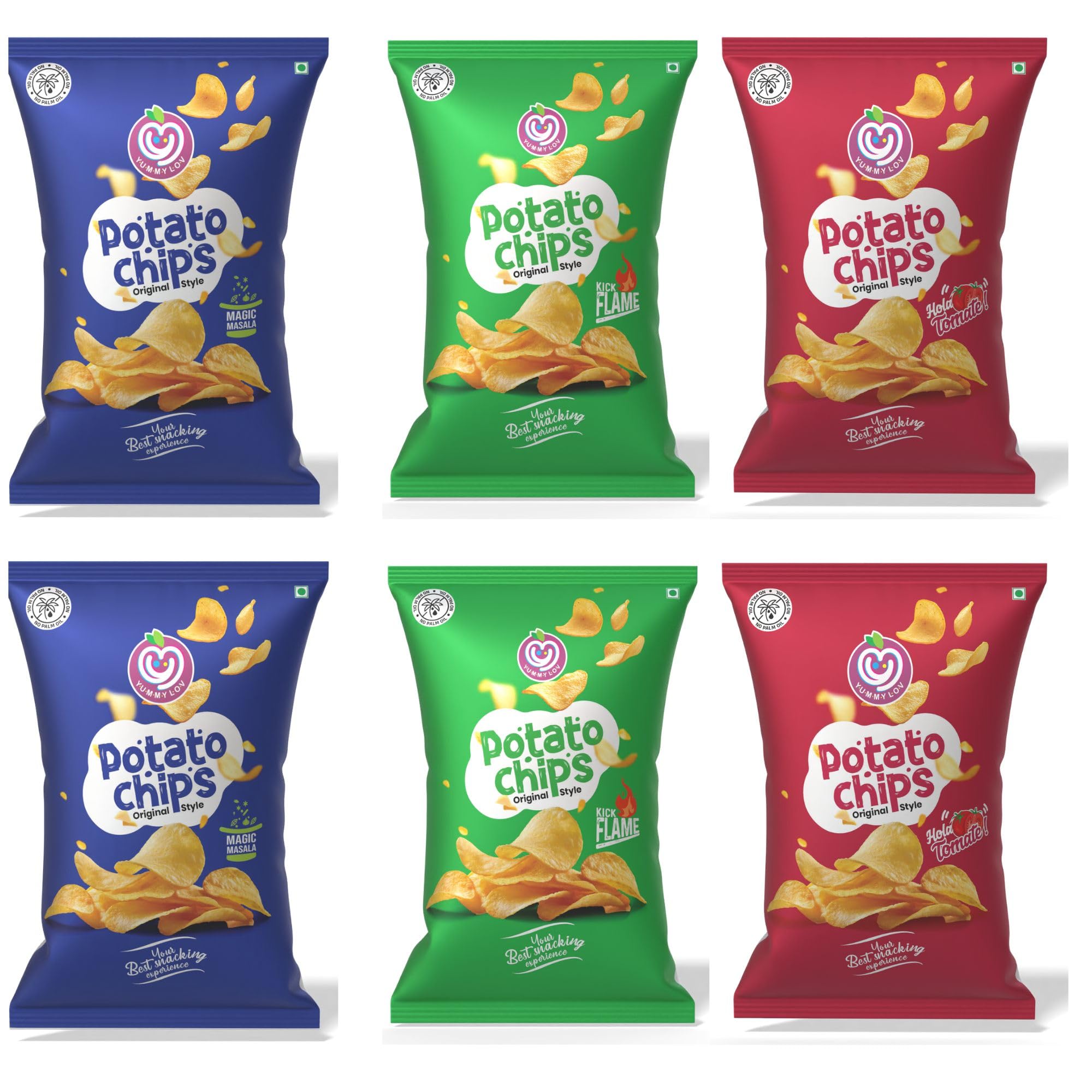 Yummylov® Ready-to-Eat Premium Kerala Potato Chips Triple Combo Pack – Hola Tomato, Kick Flames & Magic Masala Flavours | No Palm Oil | Healthy Crunchy Snack | Gluten-Free | Zero Trans Fat | 60g x 6 Packs (2 Each Flavour, Total 360g)-image-43
