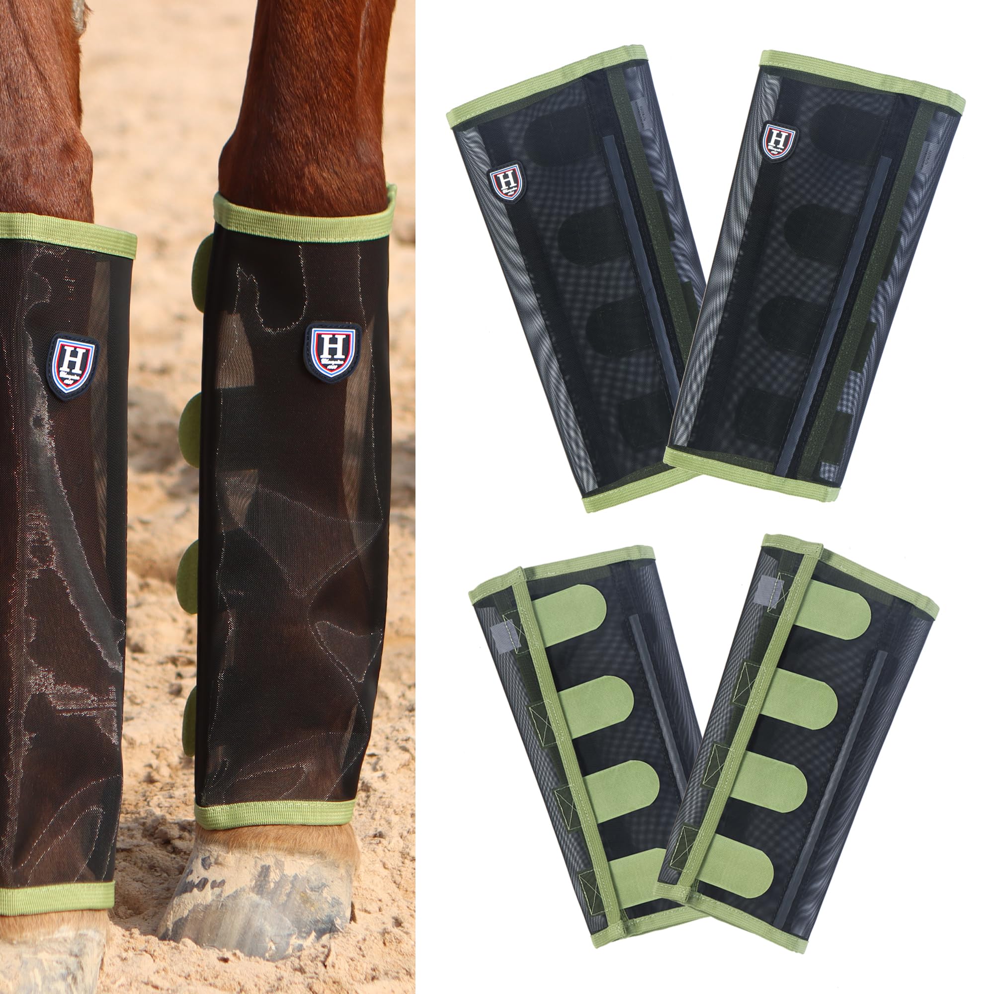Harrison Howard Loose-Fitting No Hassle Leg Protection Comfortable Fly Boots for Horse (Set of 4) Light Olive Small
