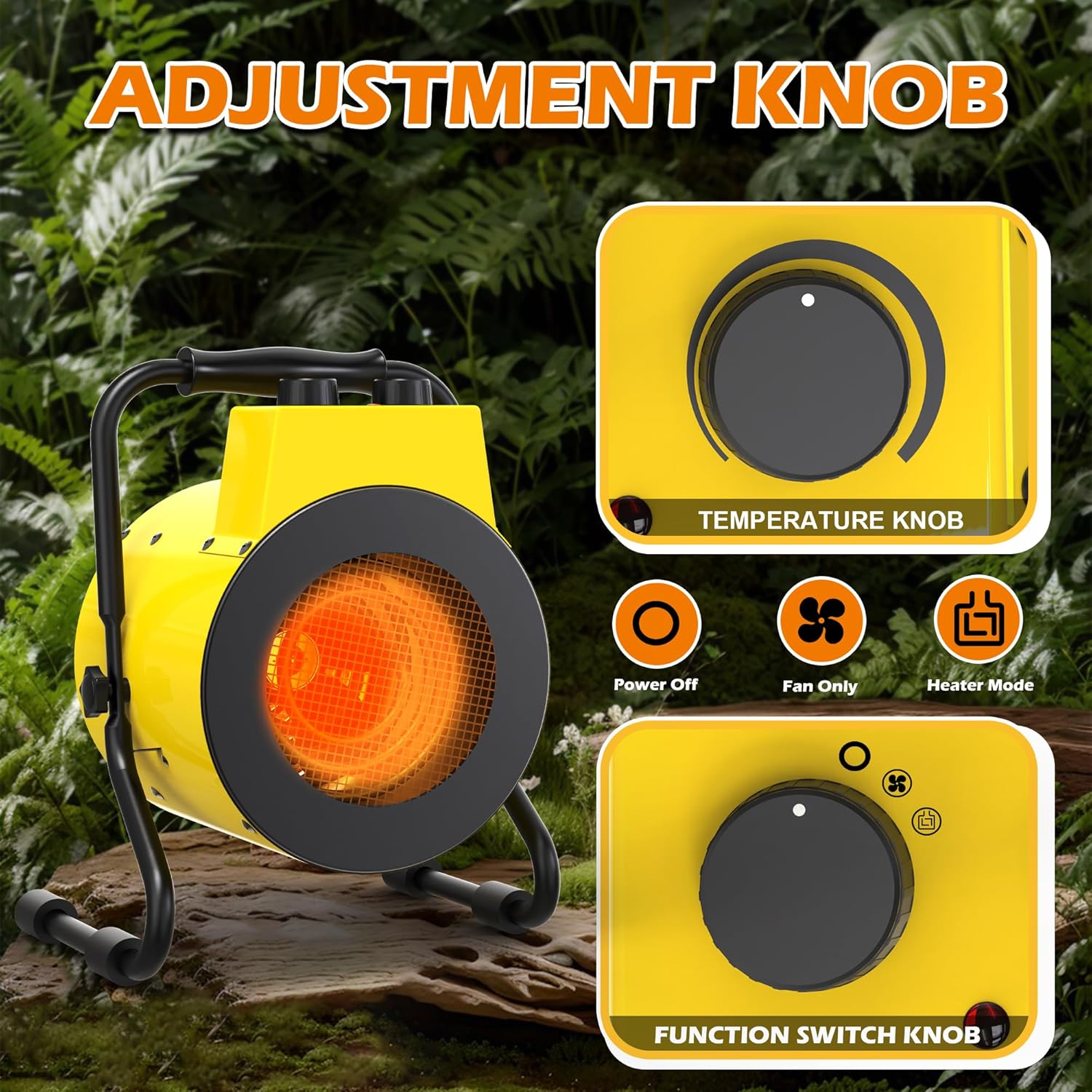 Greenhouse Heater with Digital Thermostat, Outdoor Heaters with 1500W Fast Heating, Overheat Protection, Adjustable Fan & Heater Mode, Electric Space Heater for Patio, Grow Tents, Garage