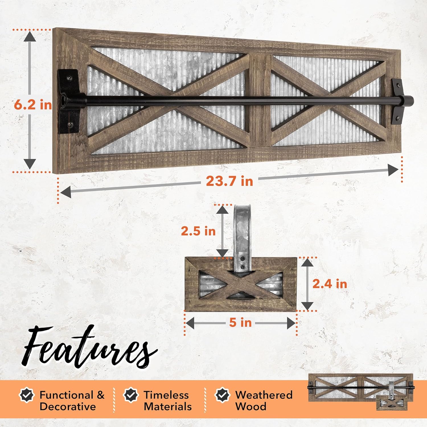 Autumn Alley Rustic Kitchen Pan Hanger Rack with S Hooks and Salt & Pepper Shaker Set, Wall Mount Pots & Pans Rack with Caddy for Mugs, Utensils, and Pots, Farmhouse Kitchen Décor