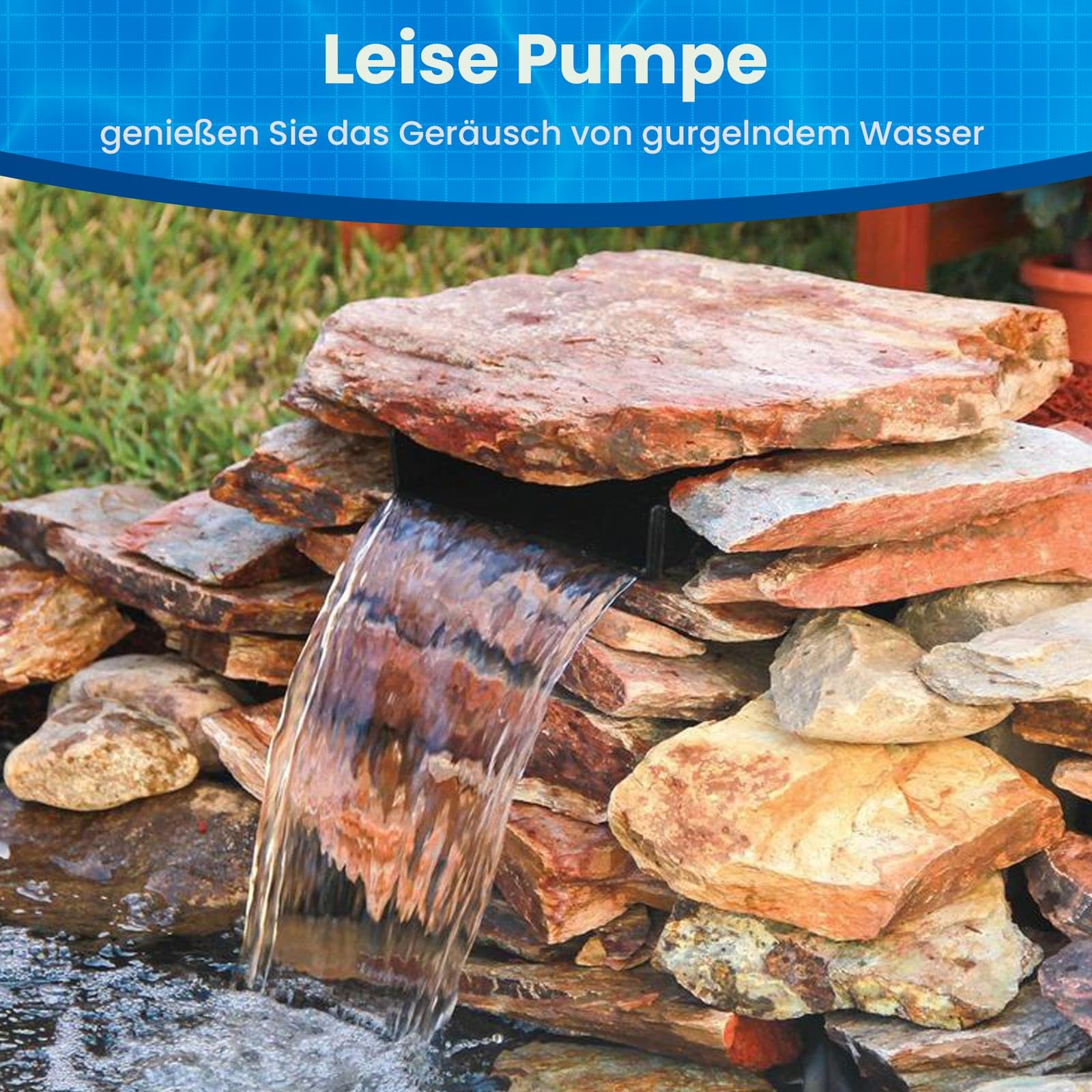 Biling Wasserfall für Gartenteich Teich Garten, 30cm Edelstahl Teichwasserfall Set 40W 2500 L/H Teichpumpe Wasserfall Deko Garten Wasserspiel Patio Terrasse Wasserwand Koiteich Außenteich