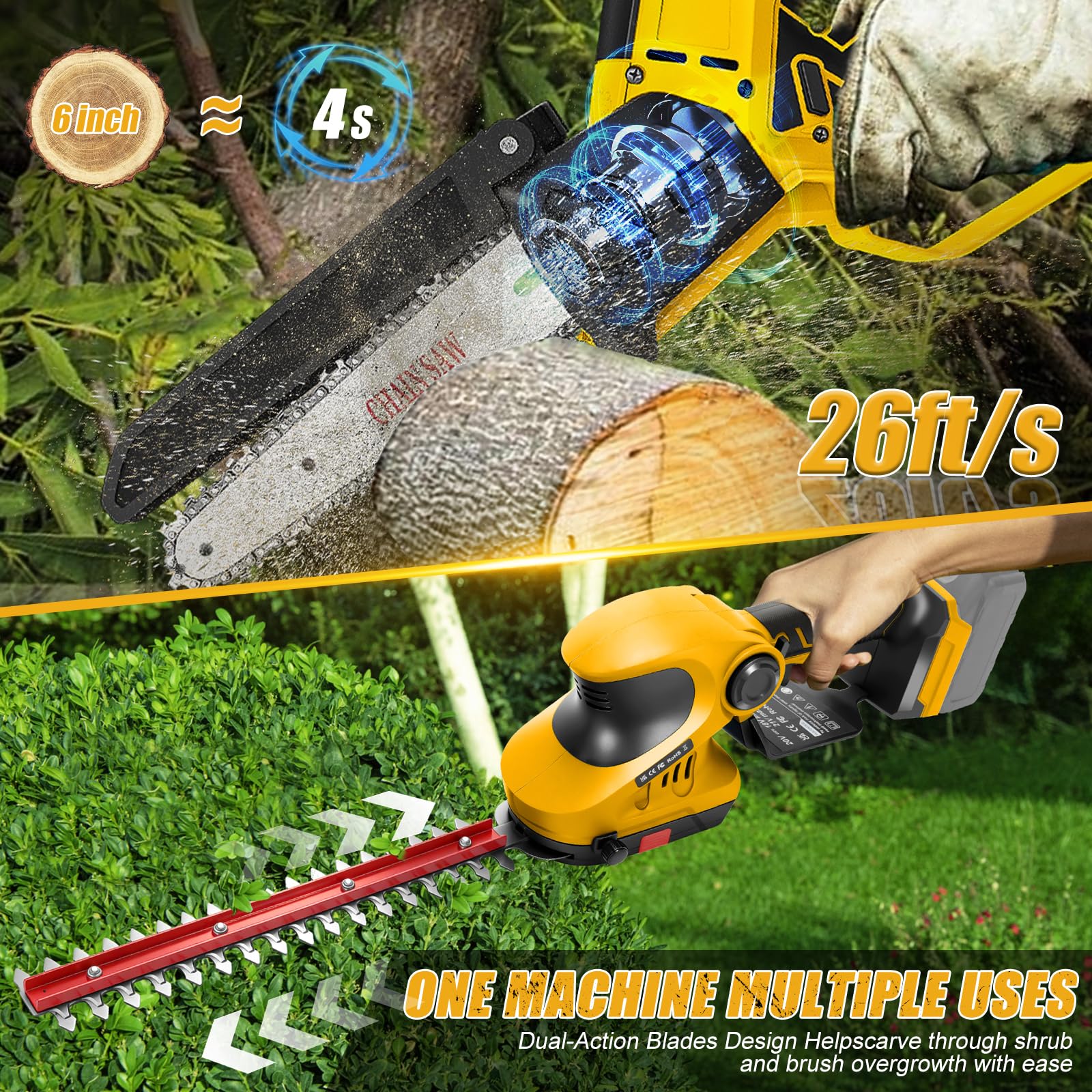 Mini akumulatorowa piła łańcuchowa i nożyce do żywopłotu, kompatybilna z Dewalt 18 V 20 V (bez baterii), bezszczotkowa elektryczna 2 w 1, zestaw nożyc do krzewów, zamek bezpieczeństwa, piła do cięcia