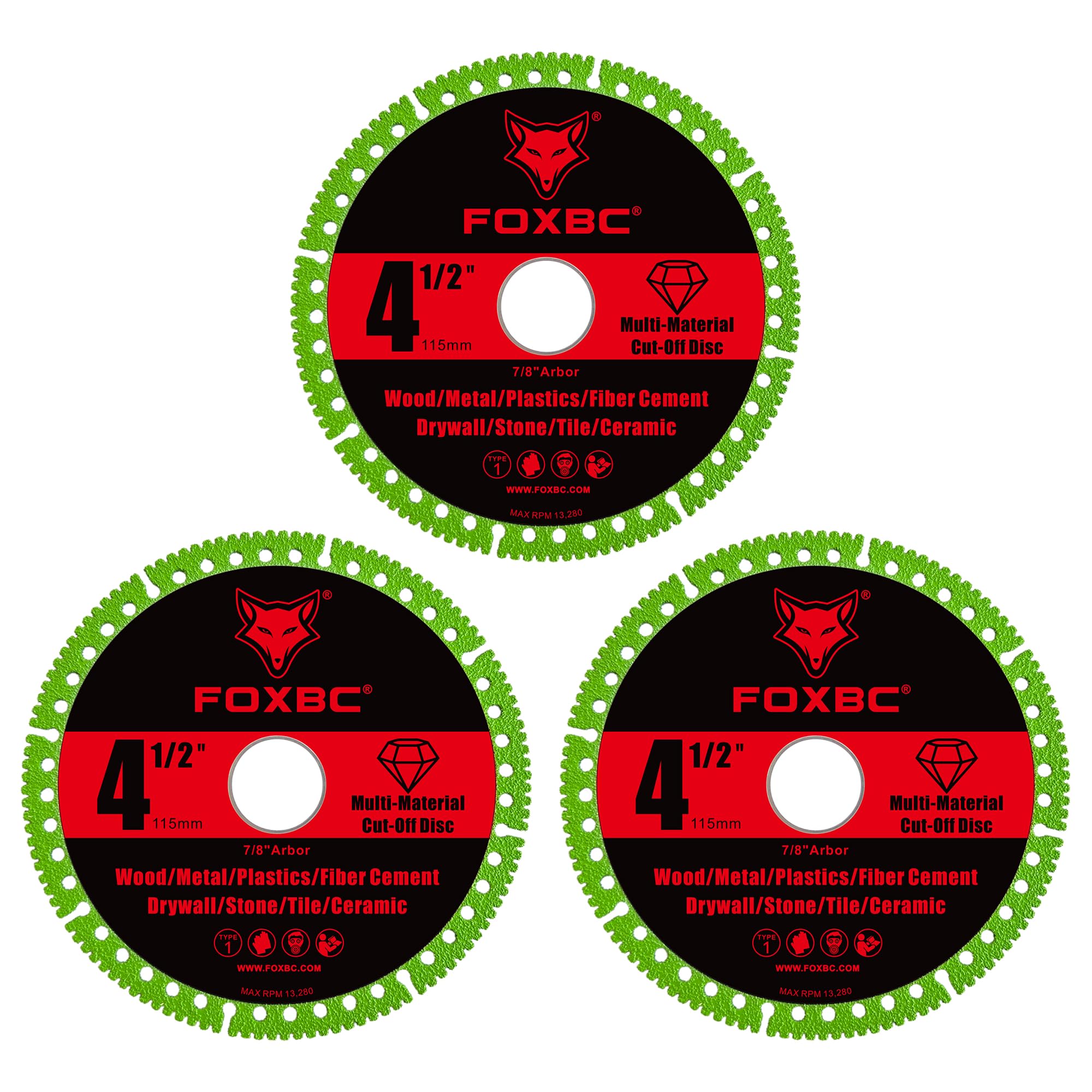 FOXBC Disco de corte indestructible 2.0, 4-1/2 pulgadas, 7/8 pulgadas, para metal, madera, vidrio, cerámica, paquete de 3