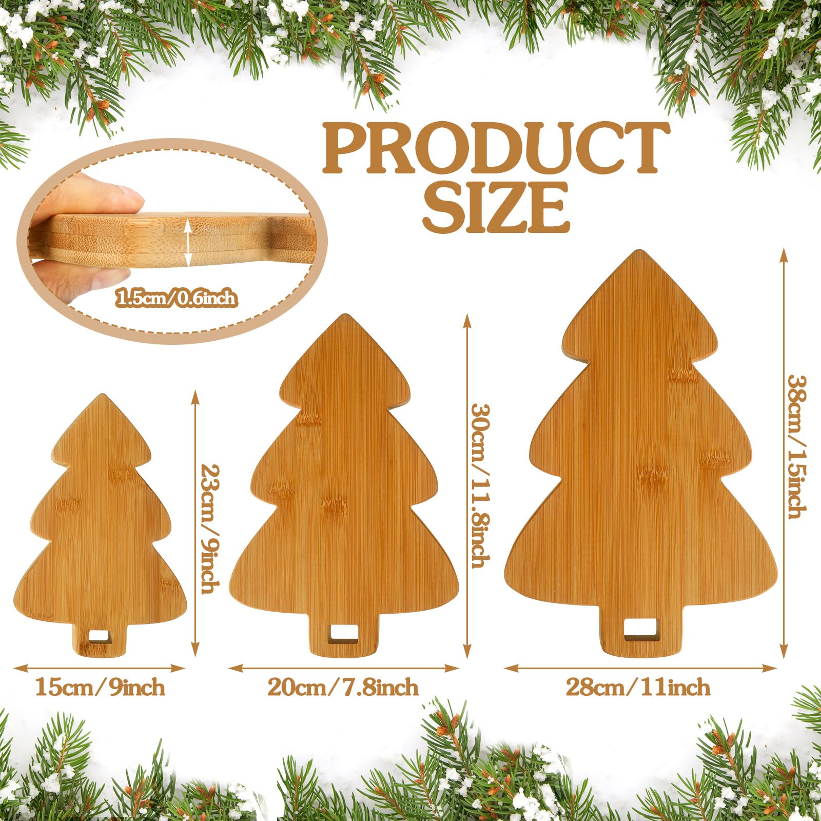 Sliner Juego de 3 tablas de cortar en forma de árbol de Navidad, tabla de cortar de madera, bloque de carnicero de madera para decoración de cocina, queso, verduras, carne, frutas, ensalada, vino,