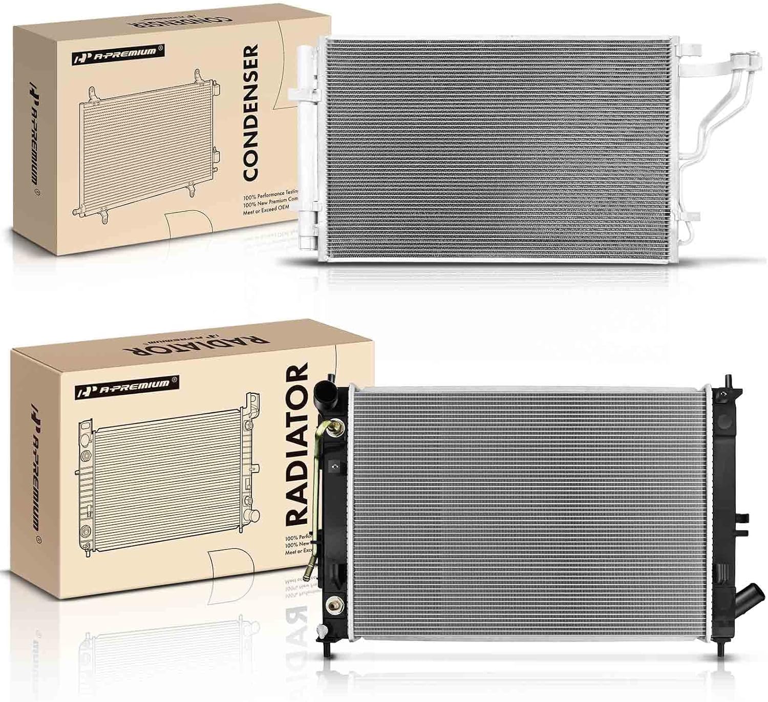 A-Premium Engine Coolant Radiator & A/C Condenser Cooling Kit Compatible with Hyundai Elantra 2014-2016 1.8L 2.0L & Kia Forte 2015-2016 1.8L 2.0L, Forte5 2015-2018 2.0L, 2-PC Set