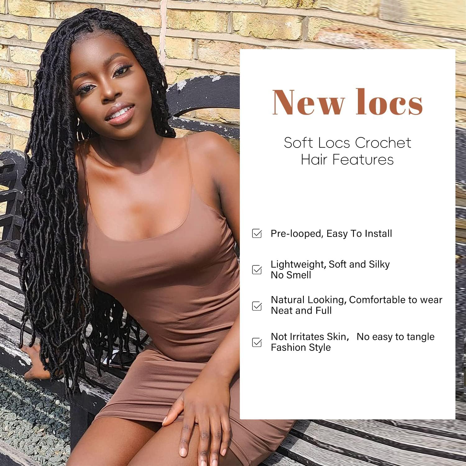 8 Packs Faux Locks Crochet Braids Meches Soft Locs Meches Pour Tresses Africaine Faux Locs Crochet Hair Meches Bouclees Pour Tresses (#1B, 60.9 CM(Lot de 8))