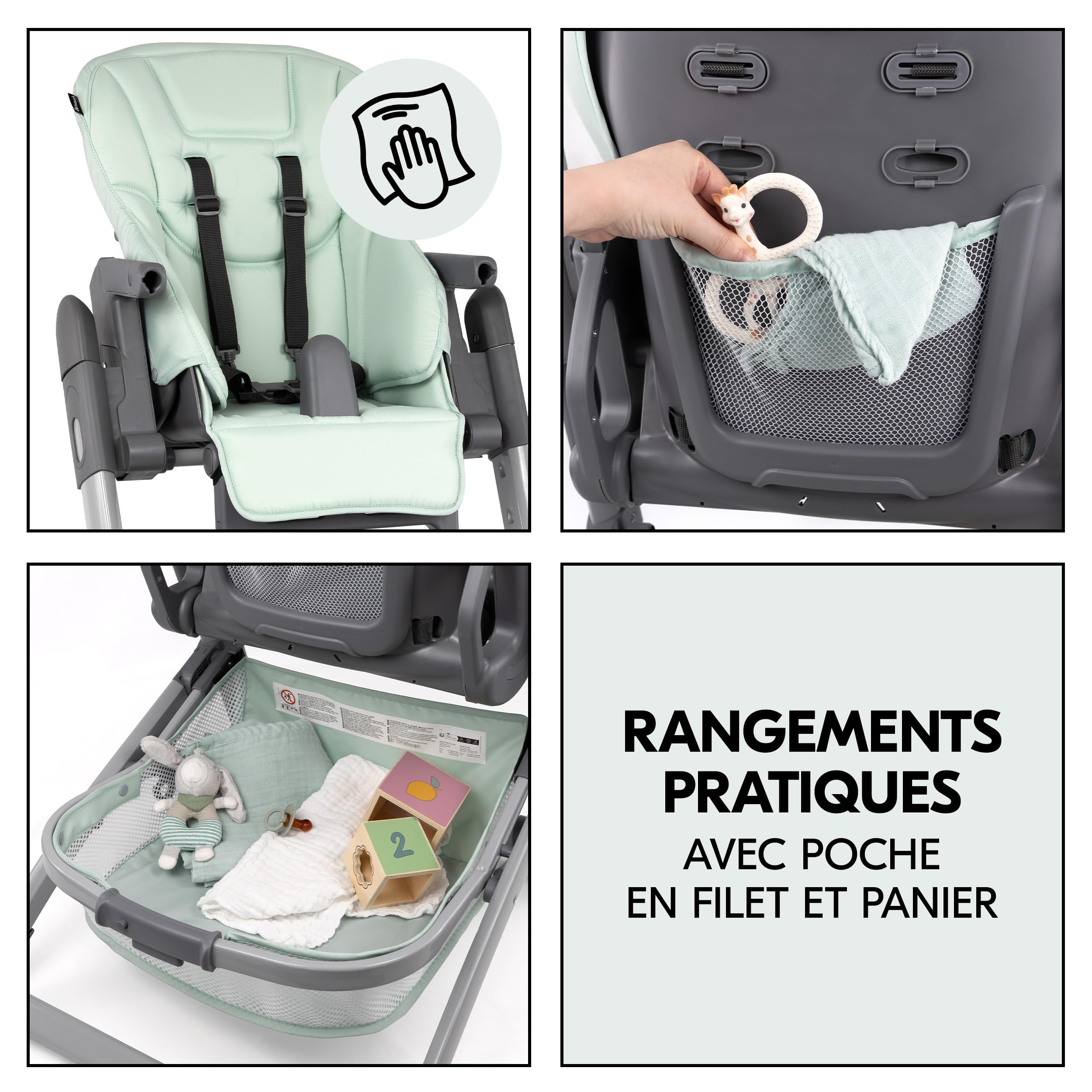 hauck Chaise Haute Bébé Evolutive Grow Up – Menthe | Chaise haute pliable avec dossier réglable dès la naissance I Hauteur ajustable, avec tablette et roulettes
