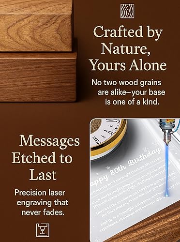 Miniatura 5 de Reloj de regalo de cumpleaños número 80 para mujeres y hombres, regalo para mamá, papá, abuela o abuelo de 80 años con base de luz LED de madera,