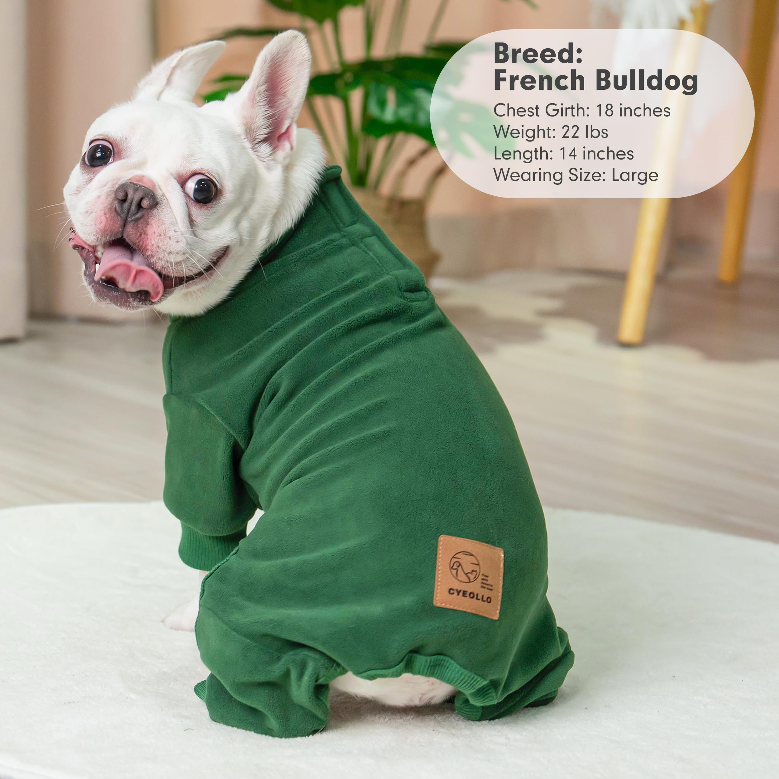 cyeollo Pijamas para perros XXXL, abrigo de forro polar elástico para perros de tamaño grande, overol cálido para perros, ropa suave para clima frío, verde, XXXL