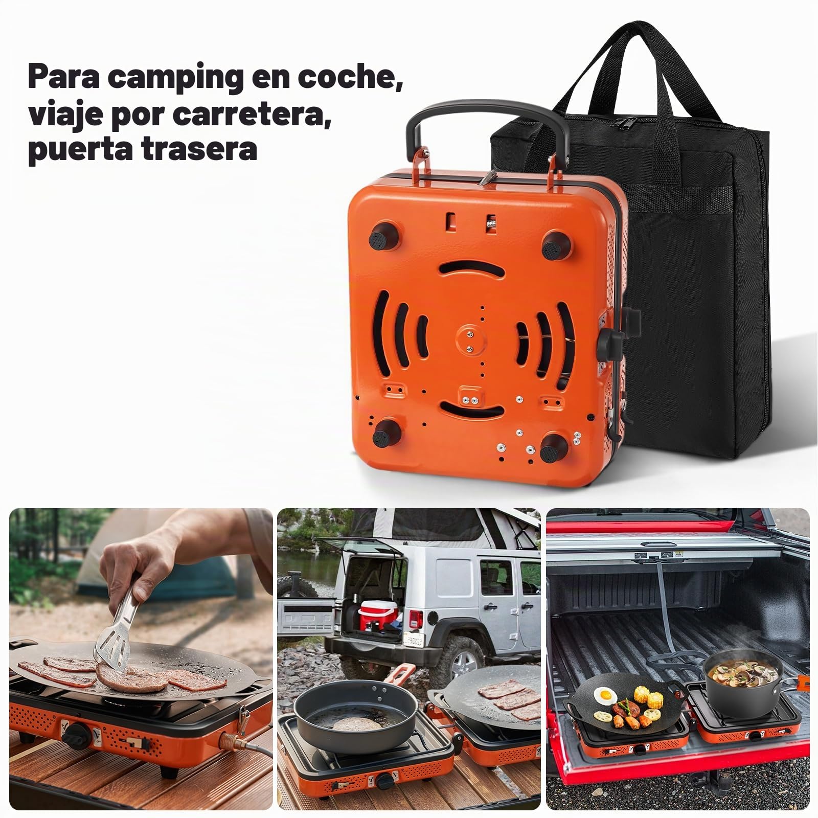 Odoland Estufa de camping portátil 2 quemadores 4400 W encendido automático control de calor