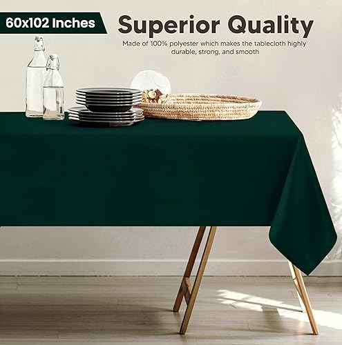 Miniatura 2 de Utopia Kitchen - Paquete de 2 manteles rectangulares de poliéster, lavables a máquina, 60 x 102 pulgadas, color verde cazador, mantel de mesa para