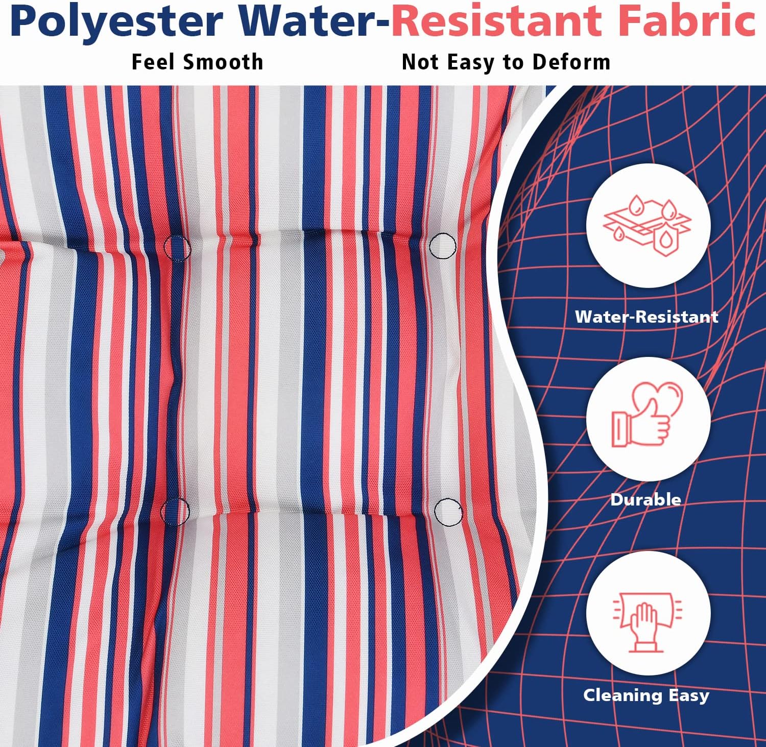 AAAAAcessories Outdoor Wicker Seat Chair Cushion Set of 2, 19 x 19 x 5 Inch, Red Stripes