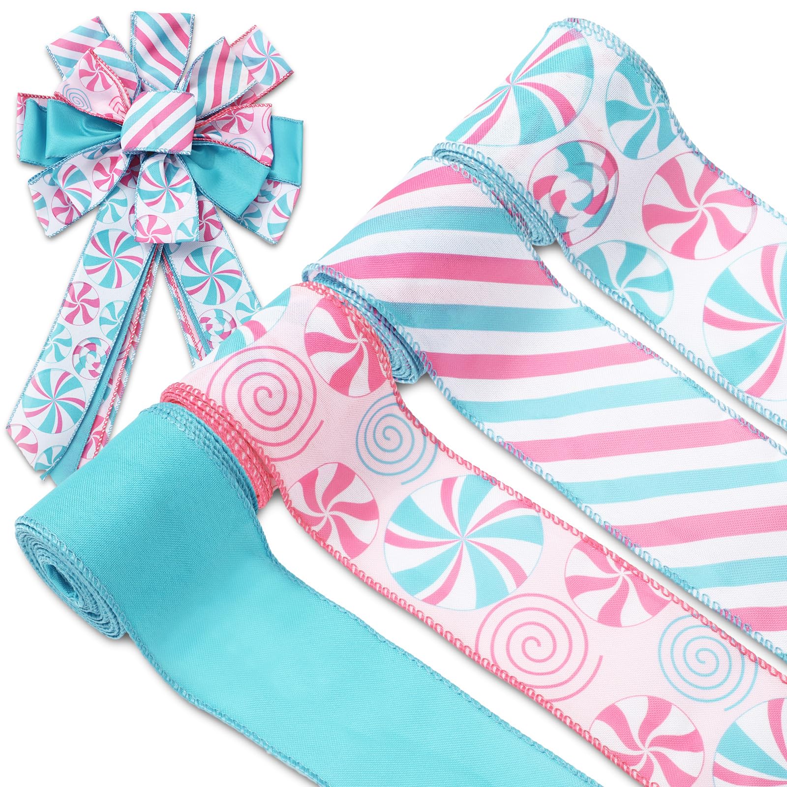 Ruban de Noël bonbons menthe poivrée pastel pour réussir vos nœuds de sapin sans pli