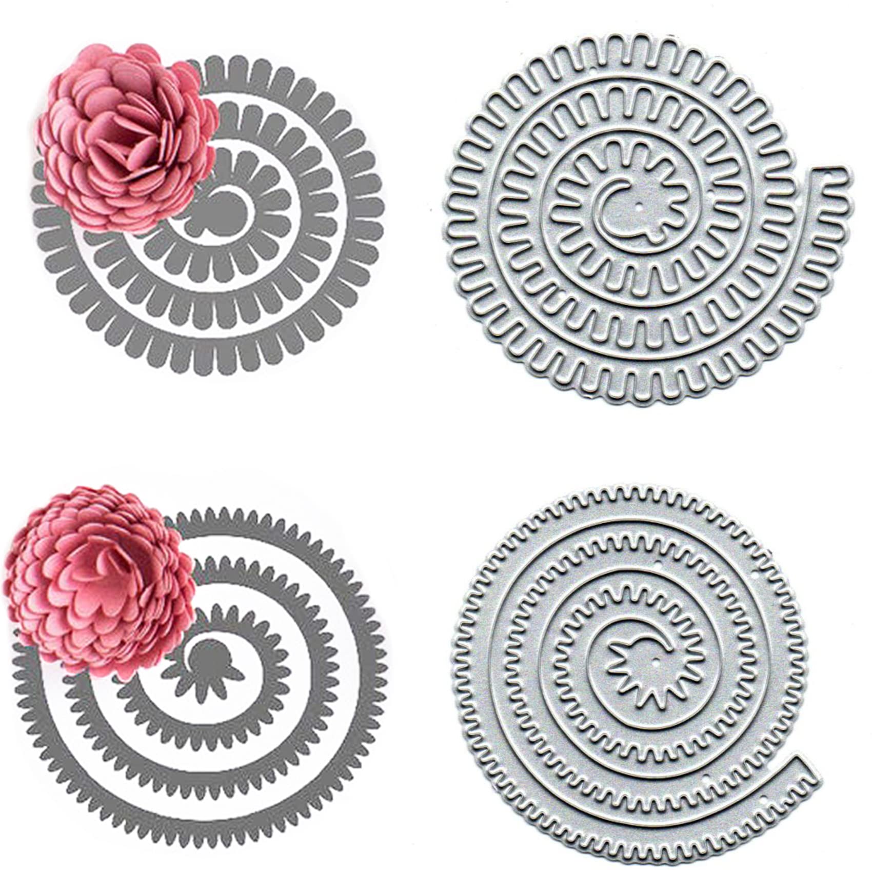 DDeehs 3D Spiral Gear Flower Metal Die Cuts,Love Wedding Flower Leaf Cutting Dies Cut Stencils for DIY Scrapbooking Album Decorative Embossing Paper Dies for Card Making, Silver, 2.36X2.16inch