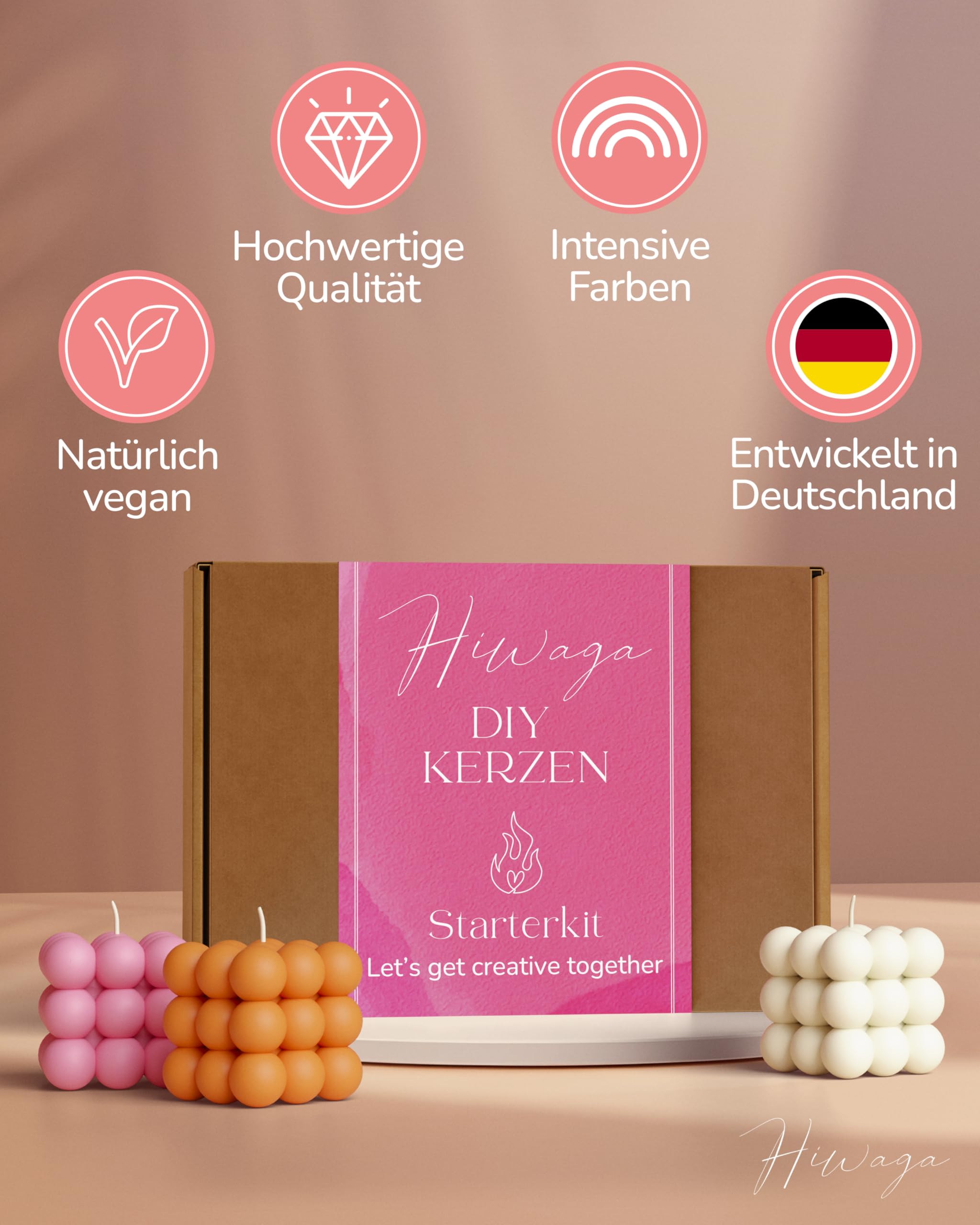 Hiwaga DIY Kerzen selber machen Set für Erwachsene, Starterkit für kreative Kerzenherstellung, Kerzen gießen Set Erwachsene, DIY Komplettset inkl. Rohwachs, Farben, Duftöle und Silikonform
