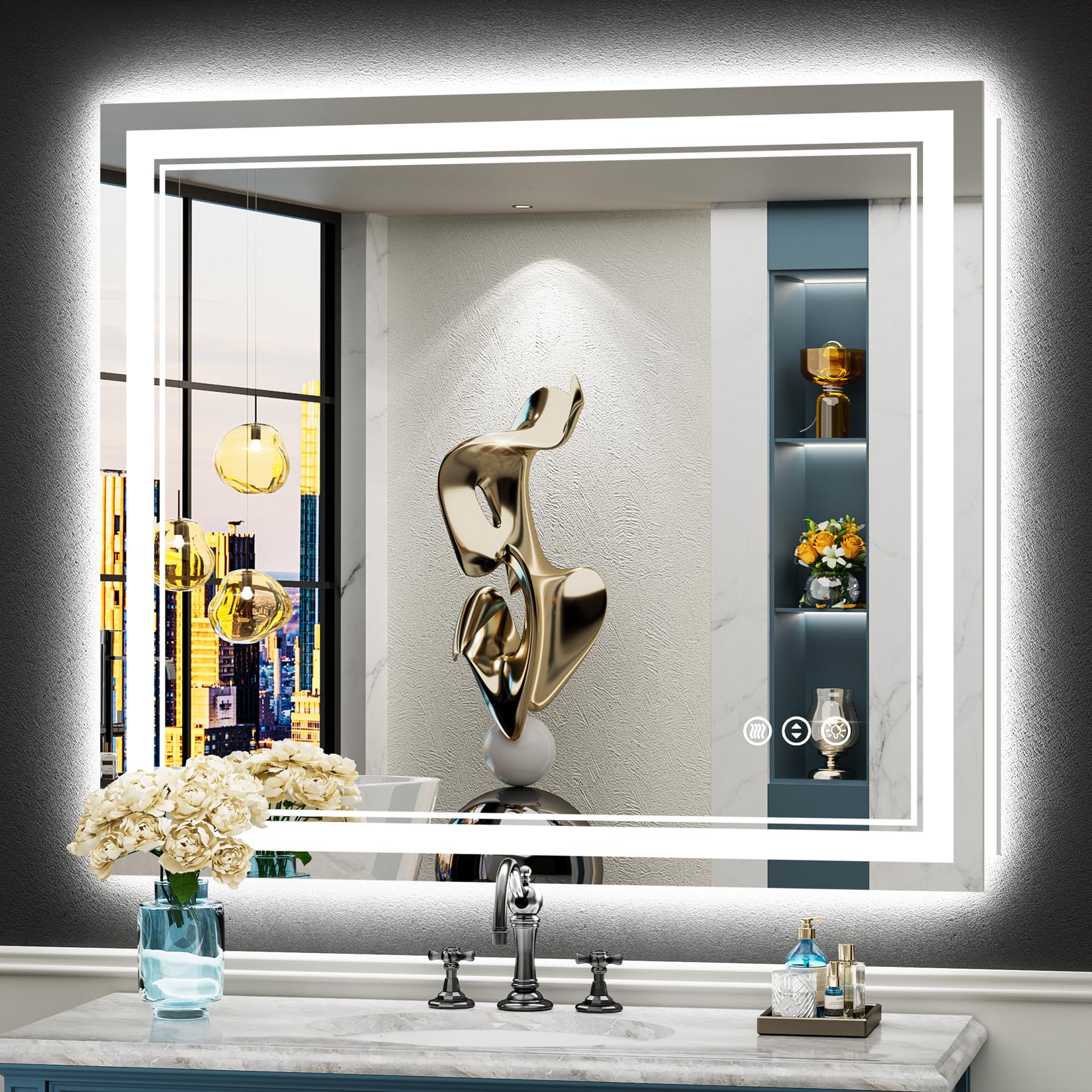 40x36 LED Bathroom Mirror with Lights, Backlit &amp; Front Lit Anti-Fog | Lighted Vanity Mirror, Dimmable, 3-Color Temp, Memory, CRI95, Tempered Glass, IP54 Waterproof, UL Listed, Horizontal/Vertical