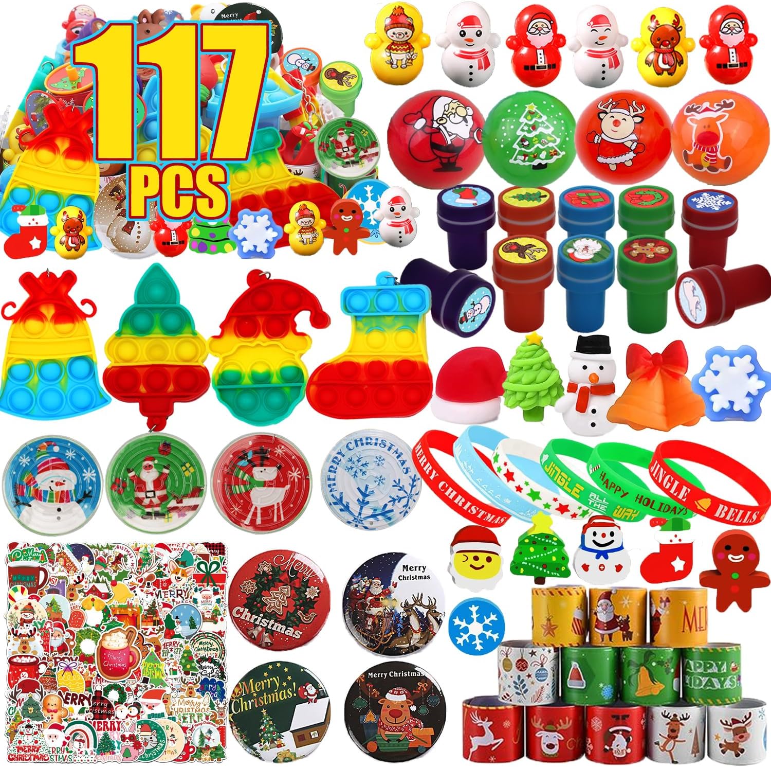YOAUSHY 117 Pcs Party Favors for Kids, Classroom Christmas Gifts for Kids Students, Christmas Stocking Stuffers Goodie Bag Stuffers Pinata Bulk Toys, Treasure Box Toys for Classroom Prizes