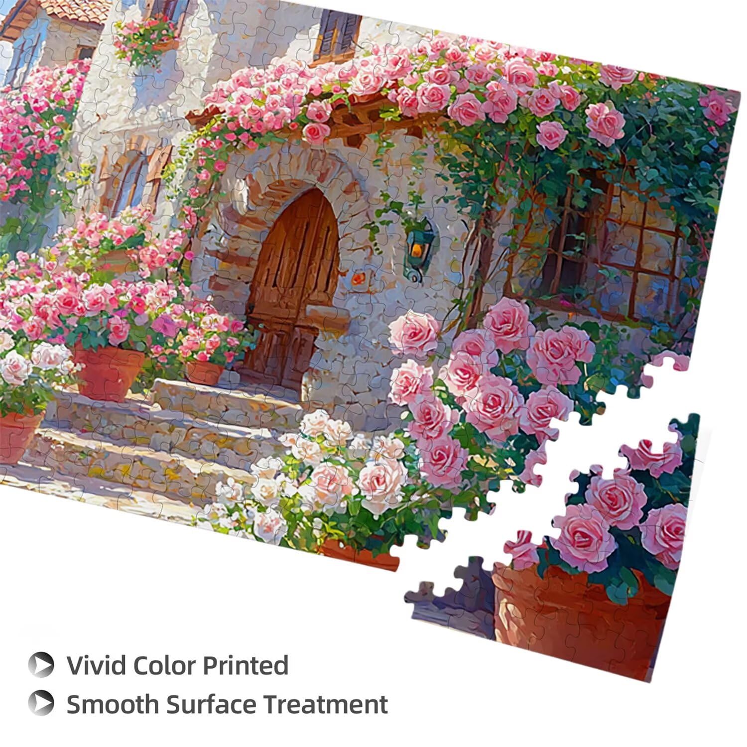 Puzzle dla dorosłych 1100 sztuk, widok na morze róże puzzle, trudne, wymagające, puzzle idealnie pasują, napis na plecach, prezent dla seniorów (87x42cm) v-676