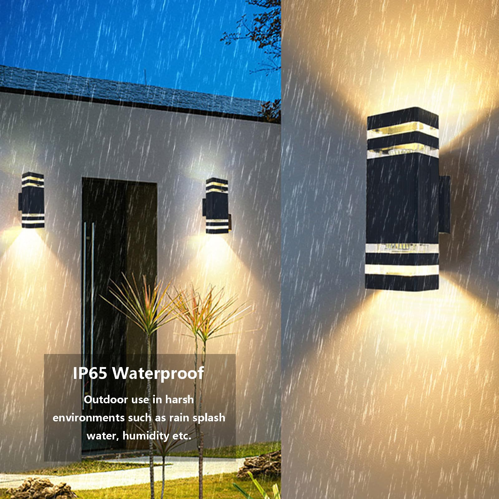 Zewnętrzna lampa ścienna E27, oświetlenie pośrednie IP65, nowoczesna dekoracyjna lampa kwadratowa, czarne aluminiowe oświetlenie wewnętrzne/zewnętrzne do ogrodu, korytarza, łazienki (