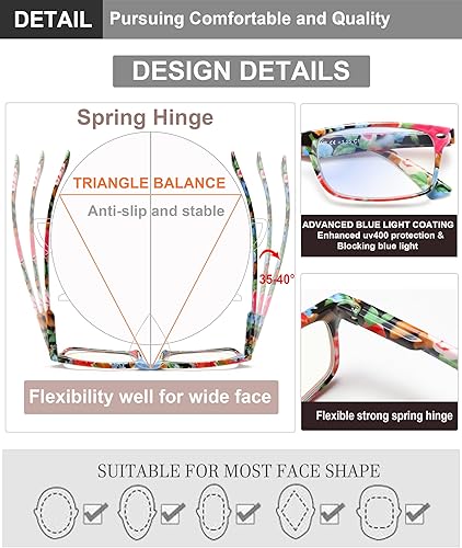 Miniatura 5 de YTDBNS Gafas de lectura para mujer con estampado patrón, paquete de 4 lentes de lectura a la moda para mujer con bisagra de resorte, anteojos de