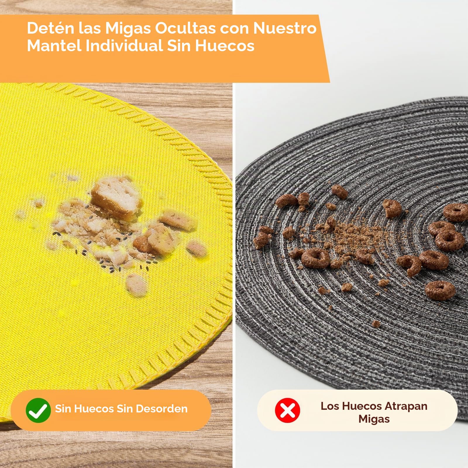 Juego de 8 manteles Individuales Redondos de Tela, Tela de Lino rústico, Lavables a máquina, Resistentes al Calor, manteles Individuales sin Arrugas, de poliéster (Amarillo)