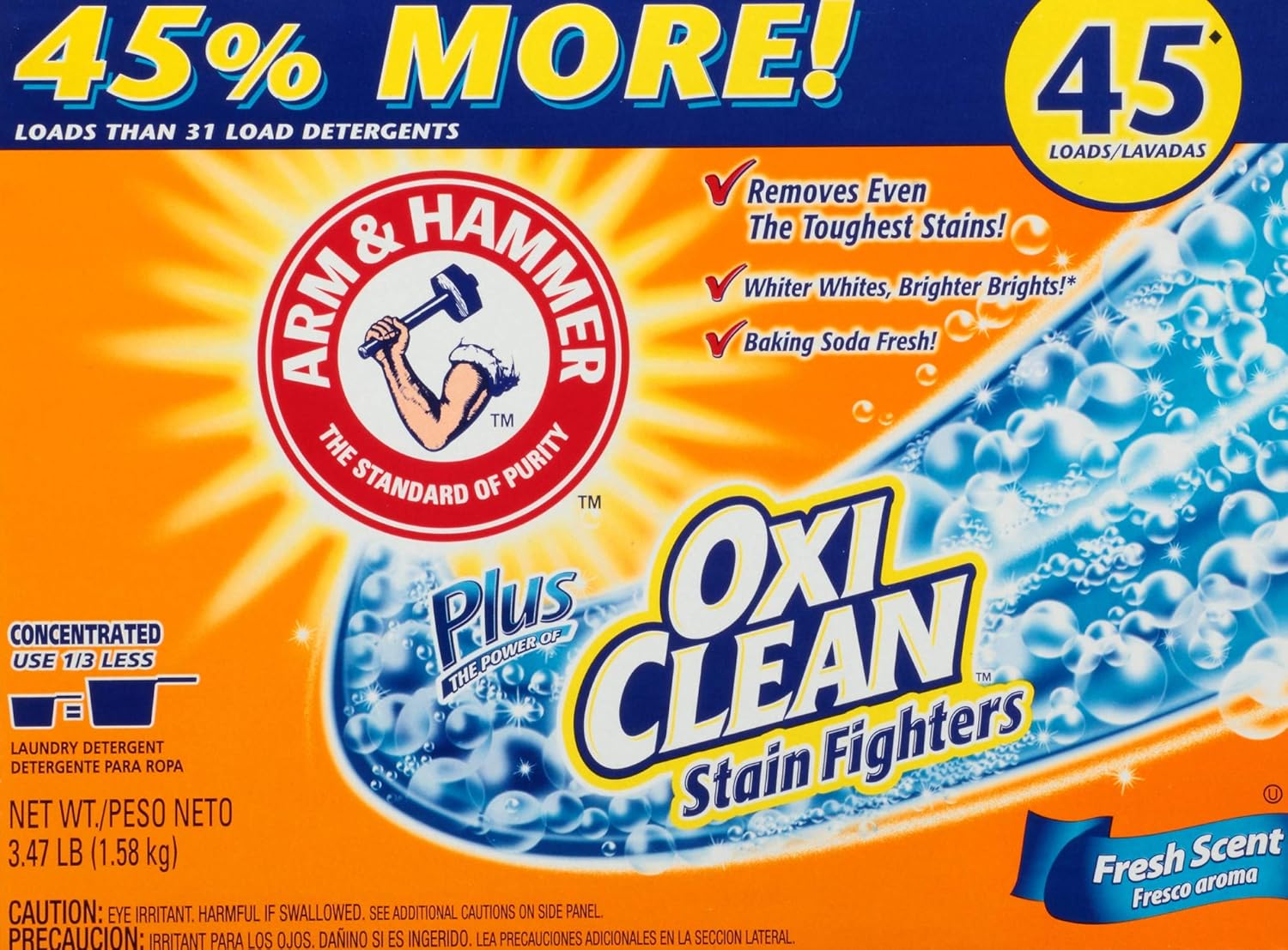 Arm & Hammer Plus OxiClean Powder Laundry Detergent, Fresh Scent, 45 Loads : Health & Household