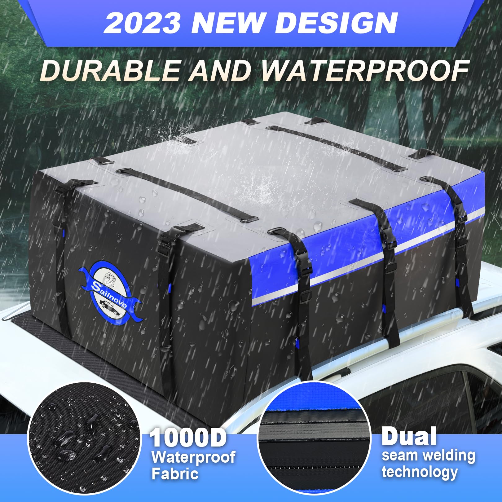 Sailnovo Techo Coche Coche Waterproof Extended z 6 Correas Estables, almohadillas antideslizantes y carcasas para coches