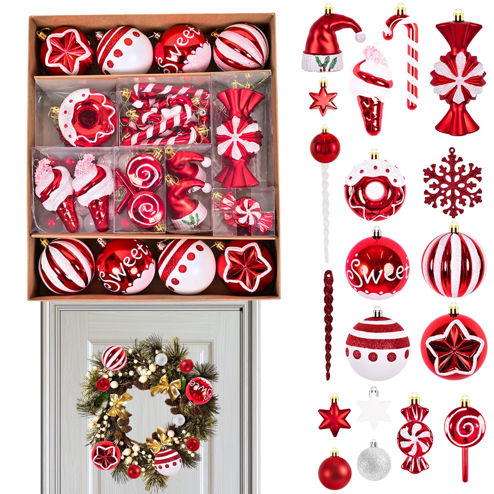 Bolas De Árbol De Navidad Suministros De Colgantes Irrompibles Rojo Y