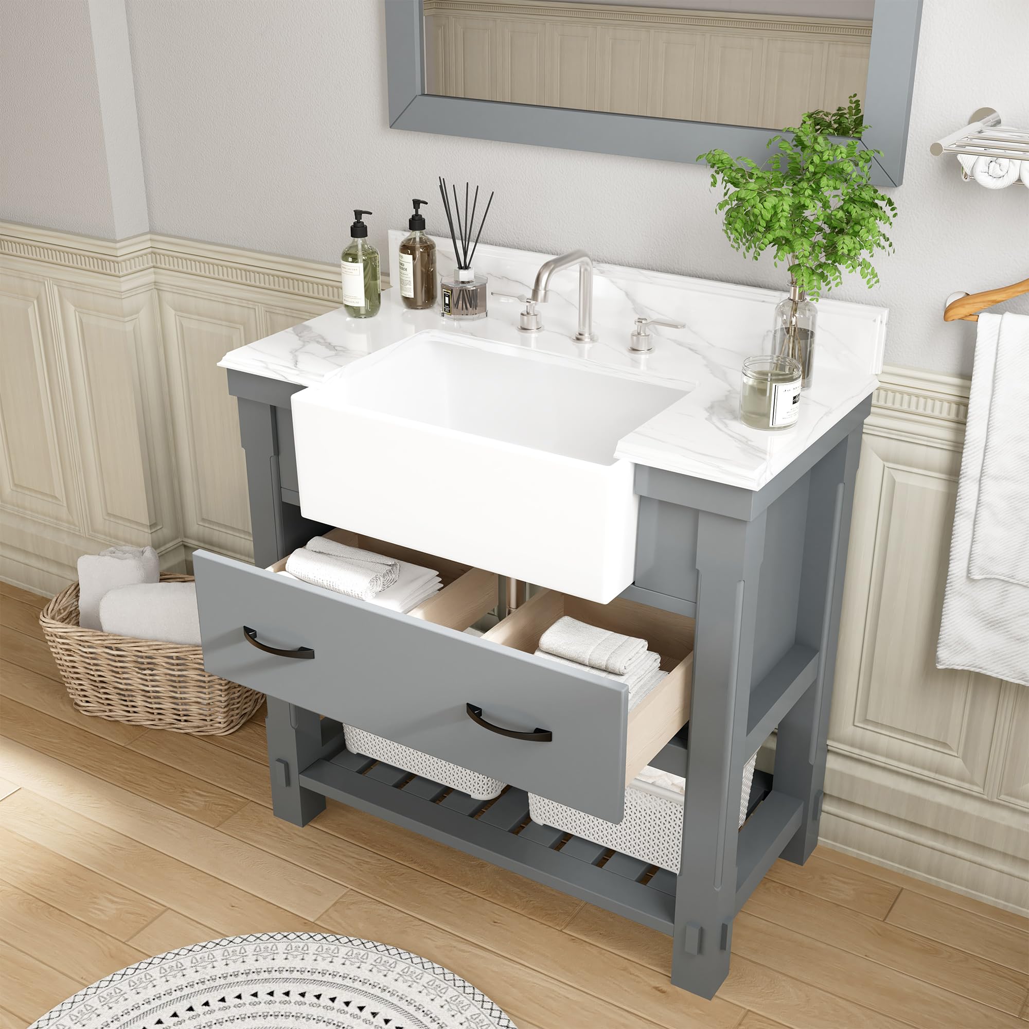 Amazon.com: CASAINC 36 Inch Bathroom Vanity, Farmhouse Sink Bathroom ...