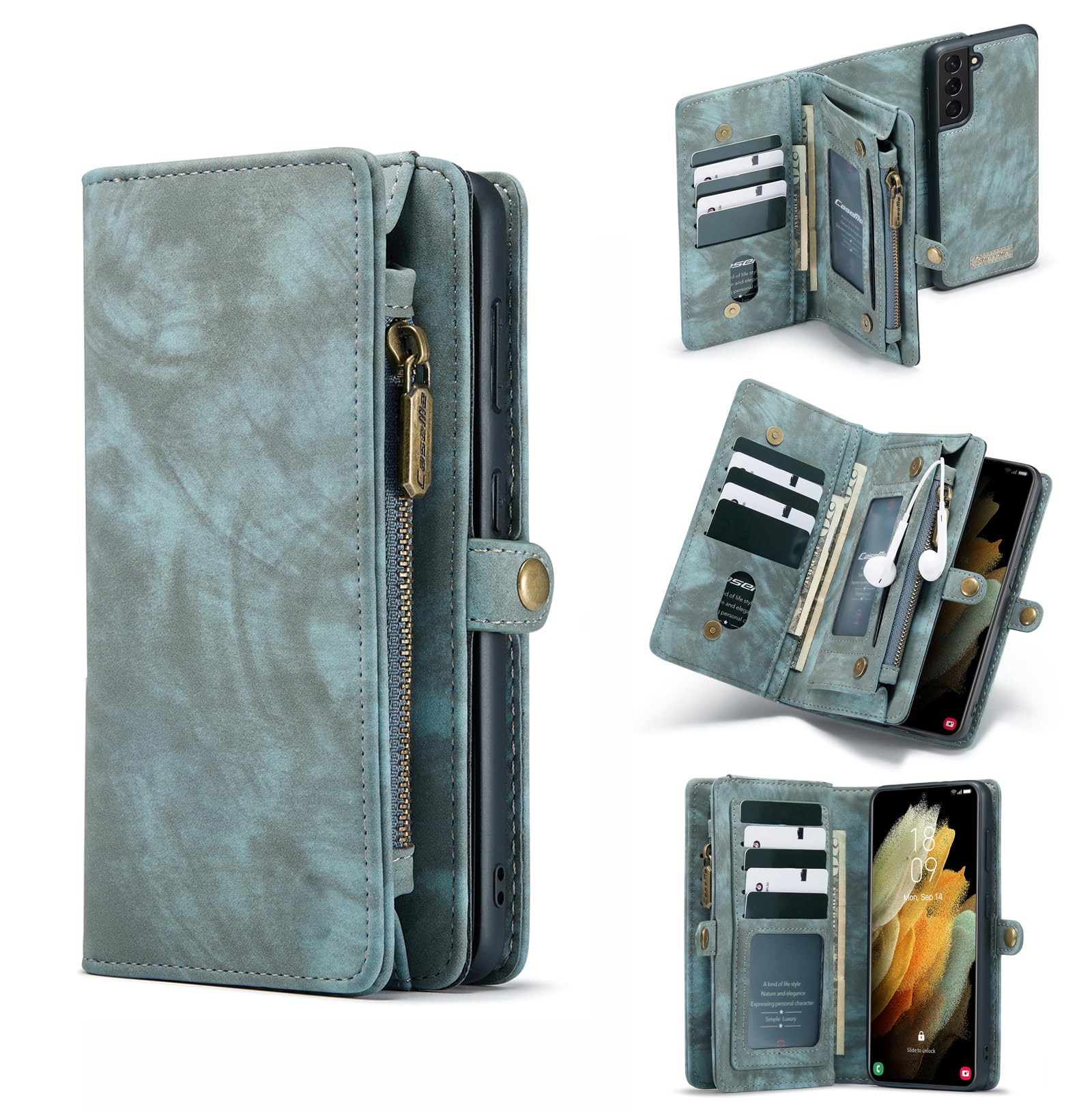 Coque iPhone 13 Pro cuir PU bleu etui protection clapet - 8