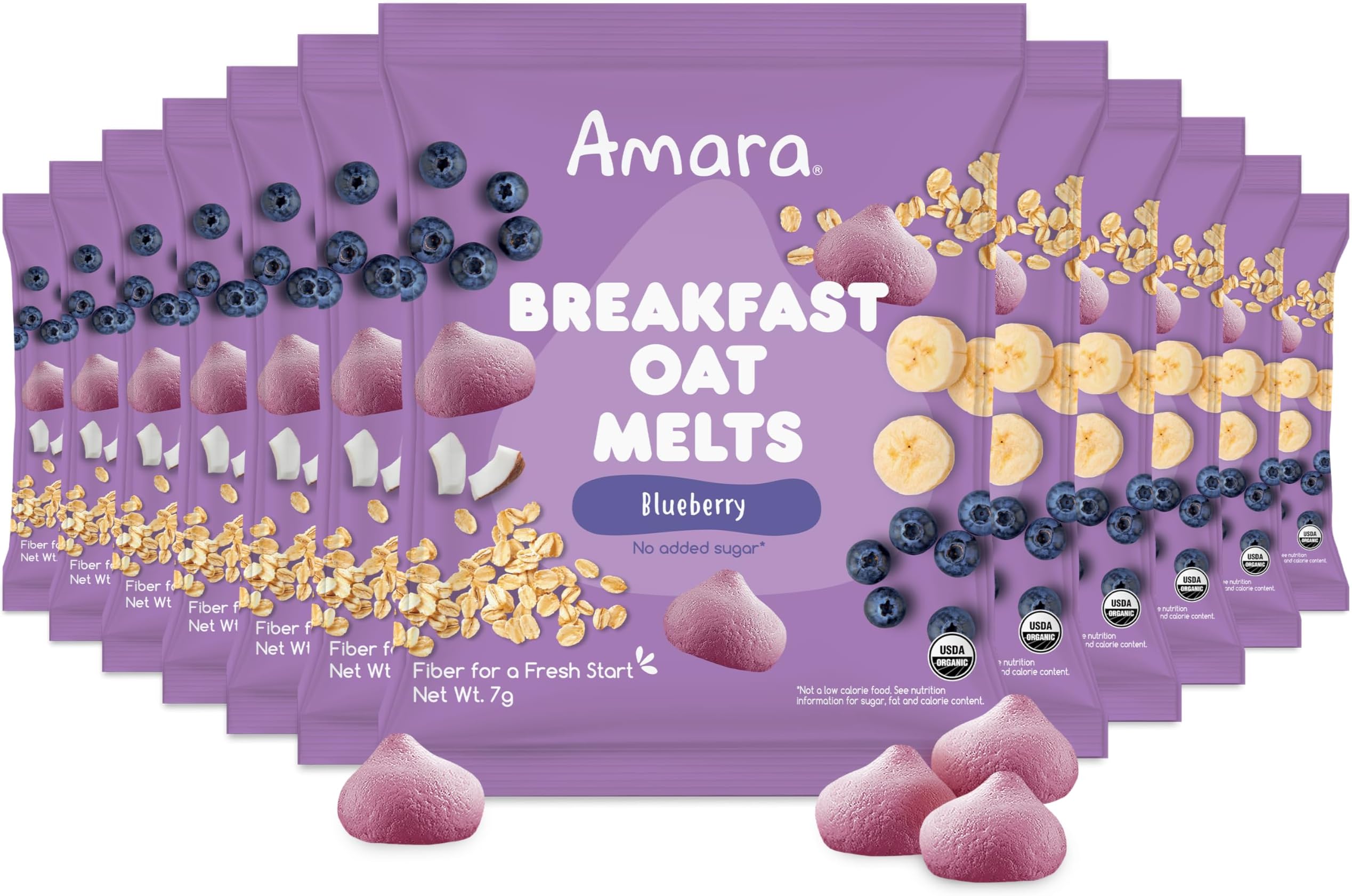 Breakfast Oat Melts - Organic Toddler Snack - Single Serve Fiber-Packed Oat Bites with Real Fruit, No Added Sugar, Quick Dissolving, Blueberry - 12 Pack