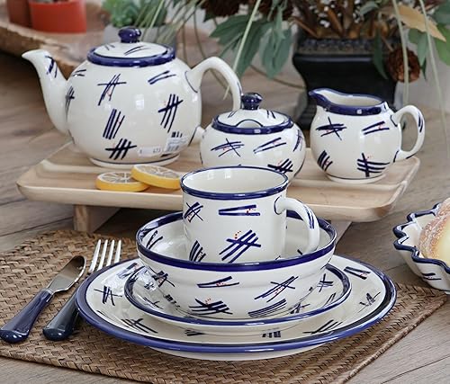 Miniatura 4 de Juego de té de tres piezas con diseño de mariposa floral y cerámica pulida de rosa azul