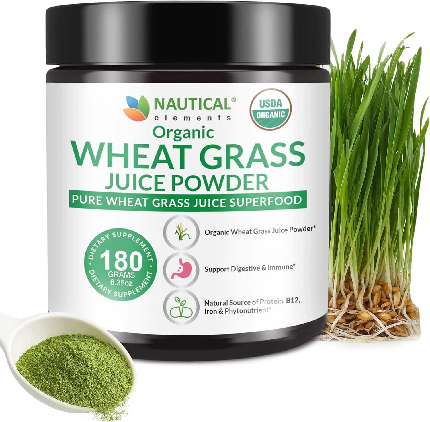 Wheat Grass Powder Organic – Premium Wheat Grass Juice Powder Organic, Raw & Nutrient-Dense Superfood – Cold-Processed, High Chlorophyll, Non-GMO, Gluten-Free – 6.35oz (180g) | 72 Servings